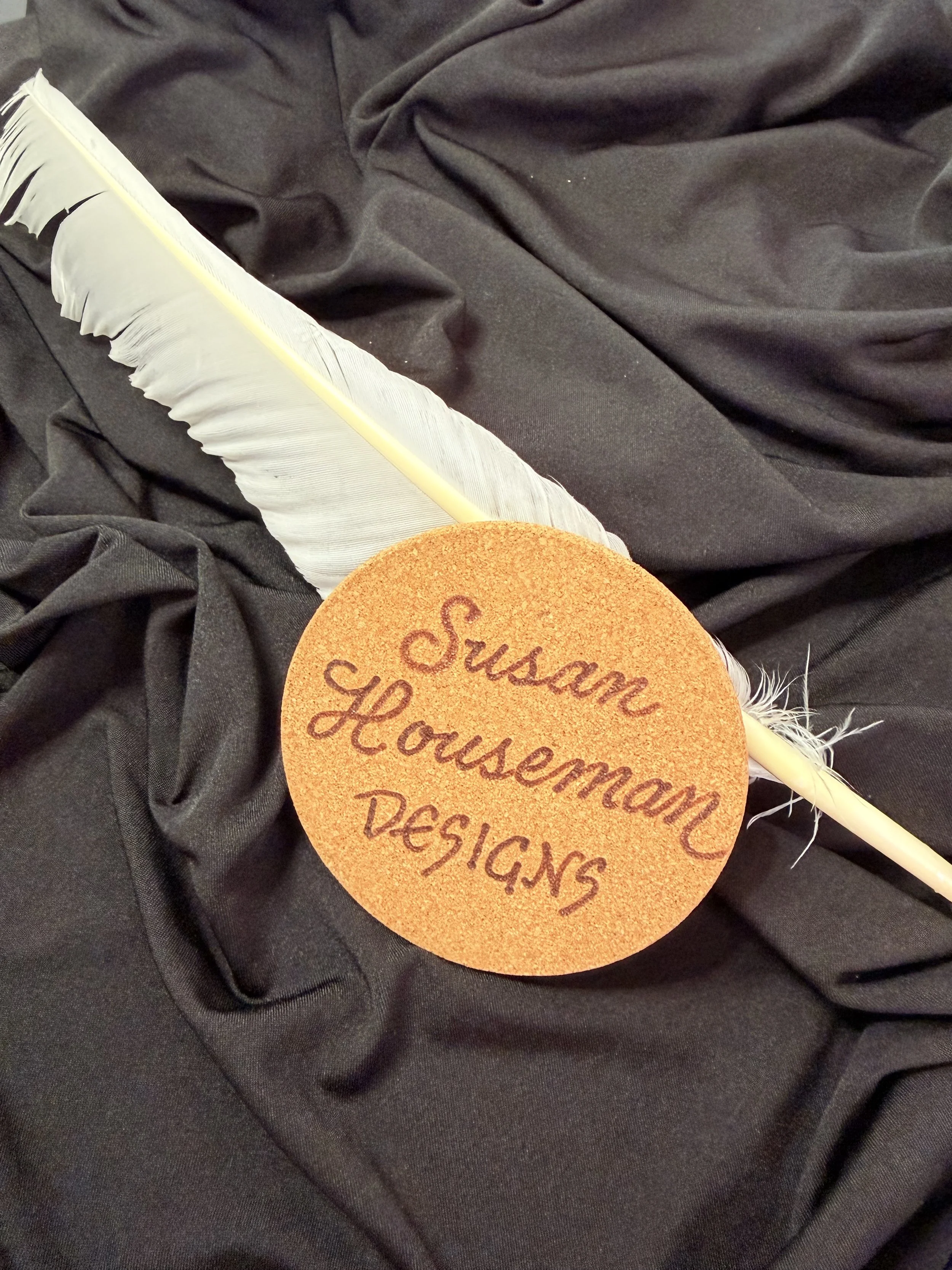 Pyrography on cork coasters by Susan Houseman Designs 