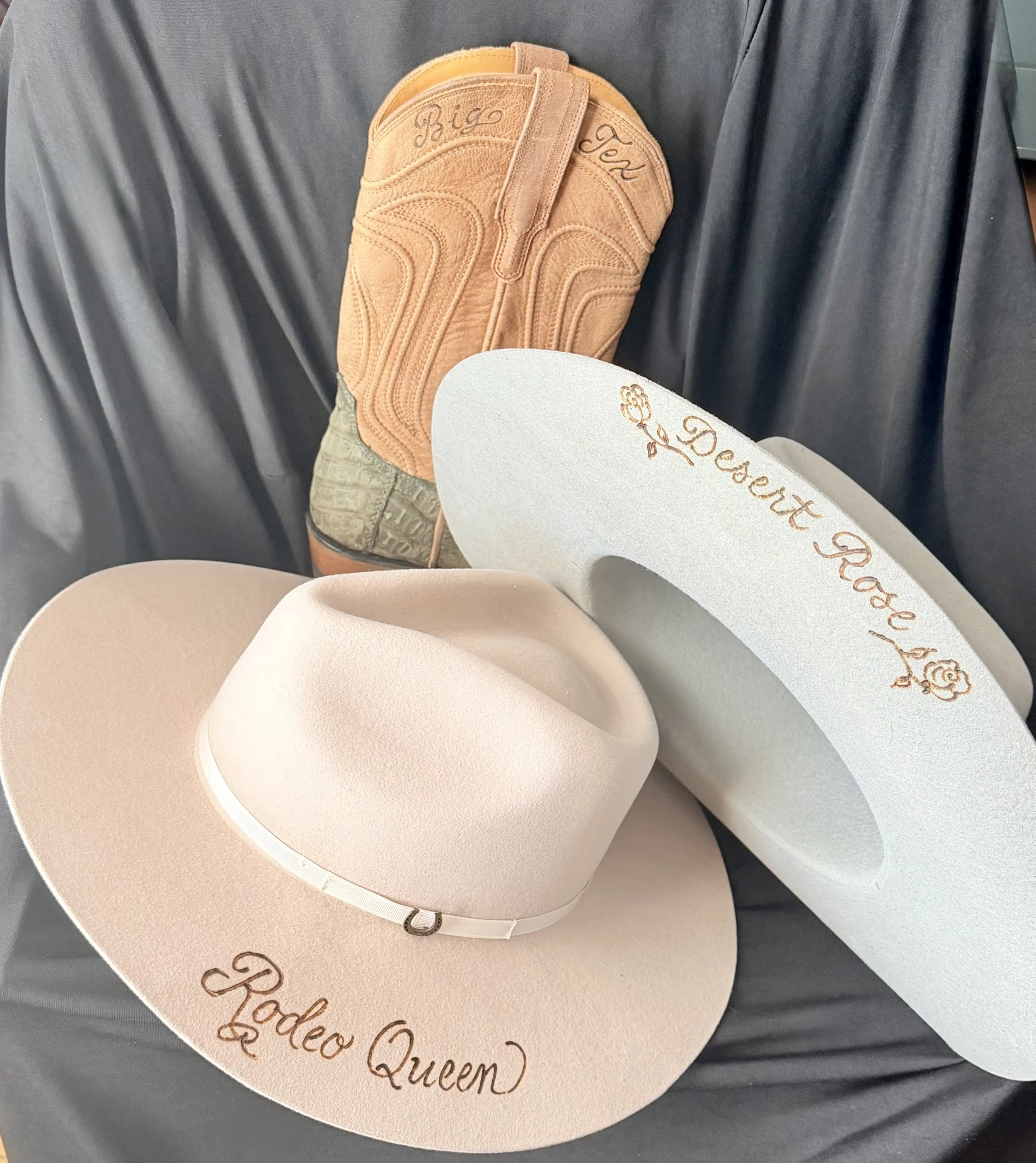 Pyrography on Boots and Cowboy Hats by Susan Houseman Designs 