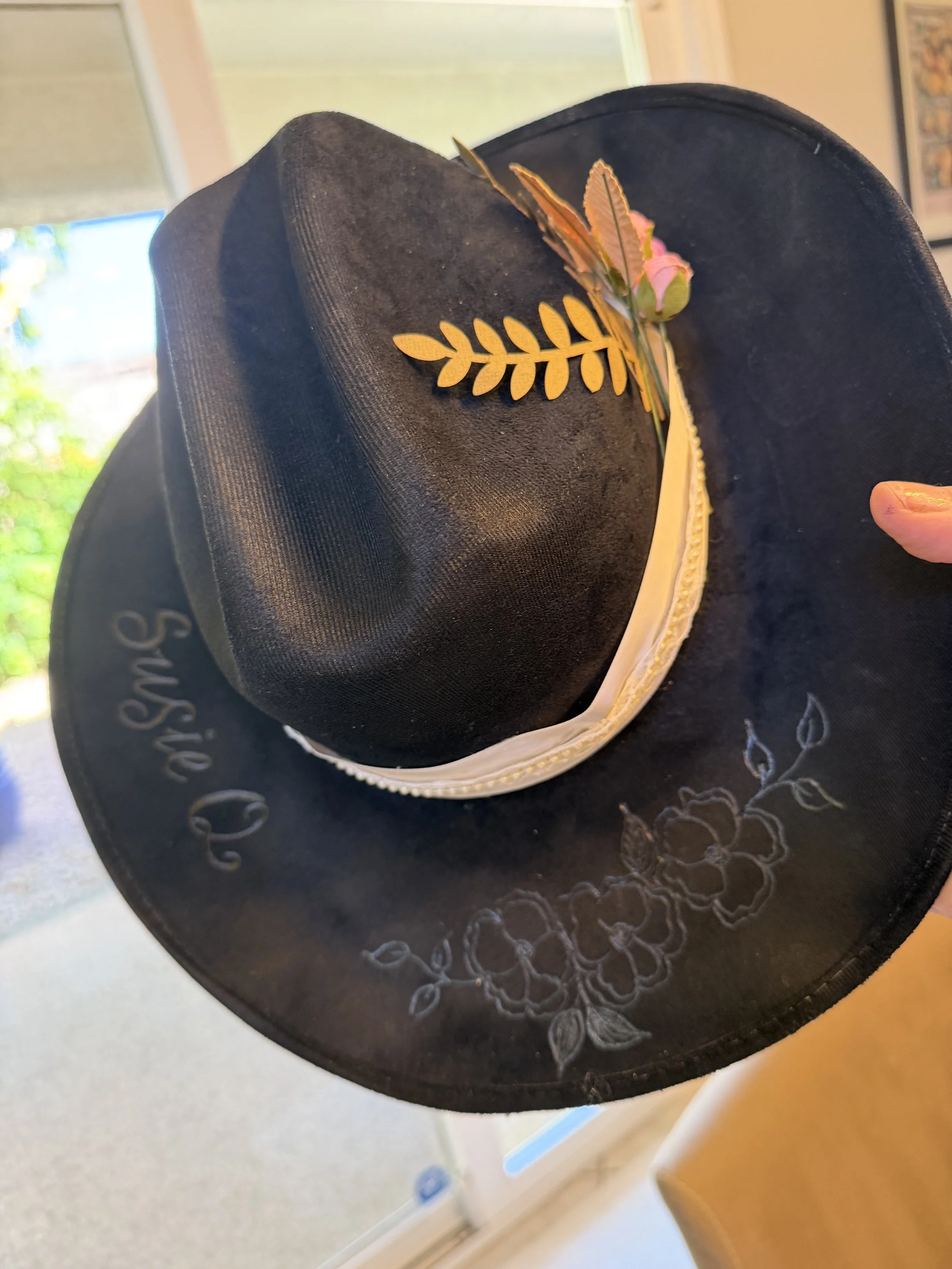 Pyrography custom cowboy hat by Susan Houseman Designs 