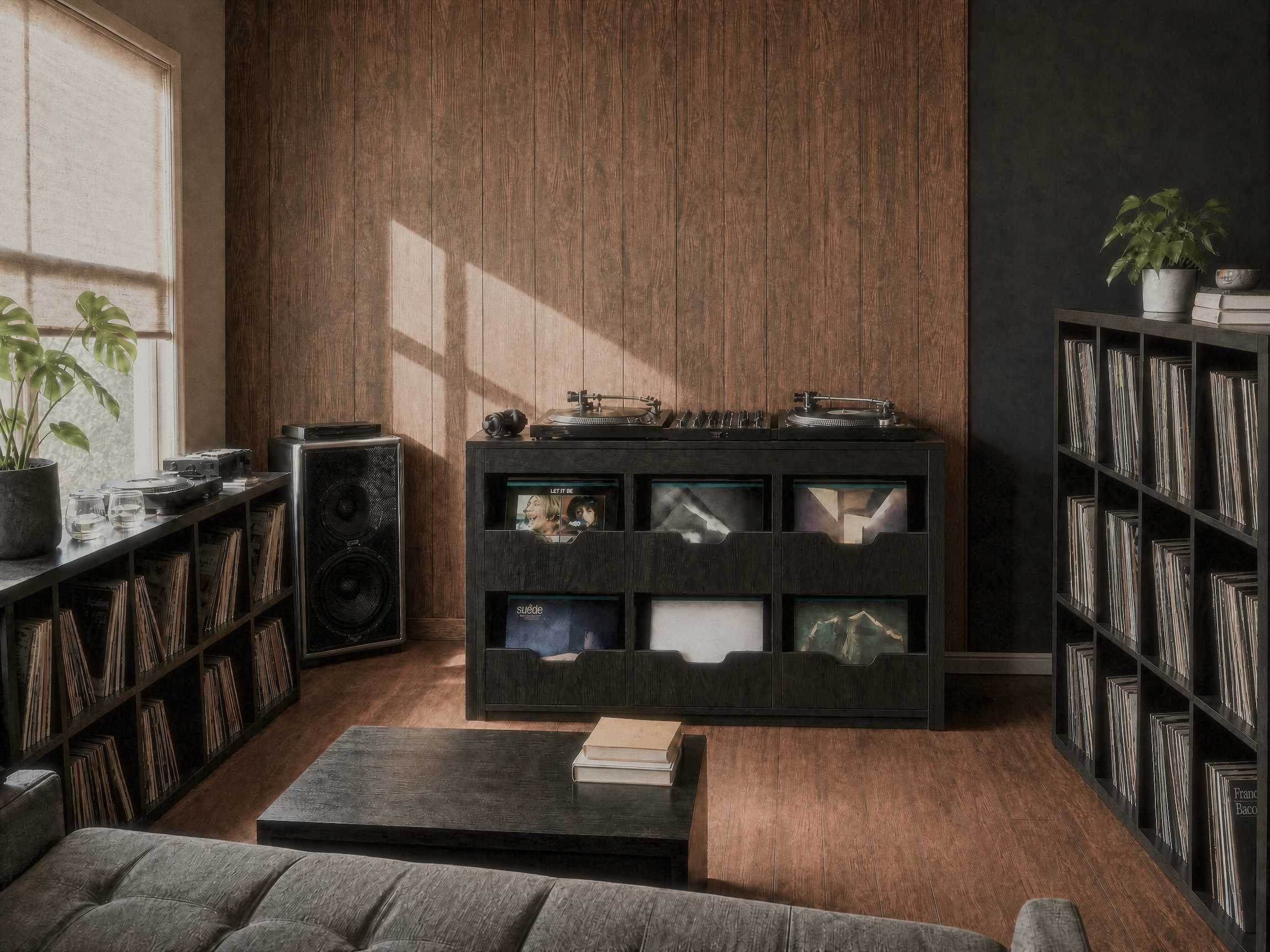 Midnight Oak: A Custom DJ Booth for a Black-and-White Home Studio