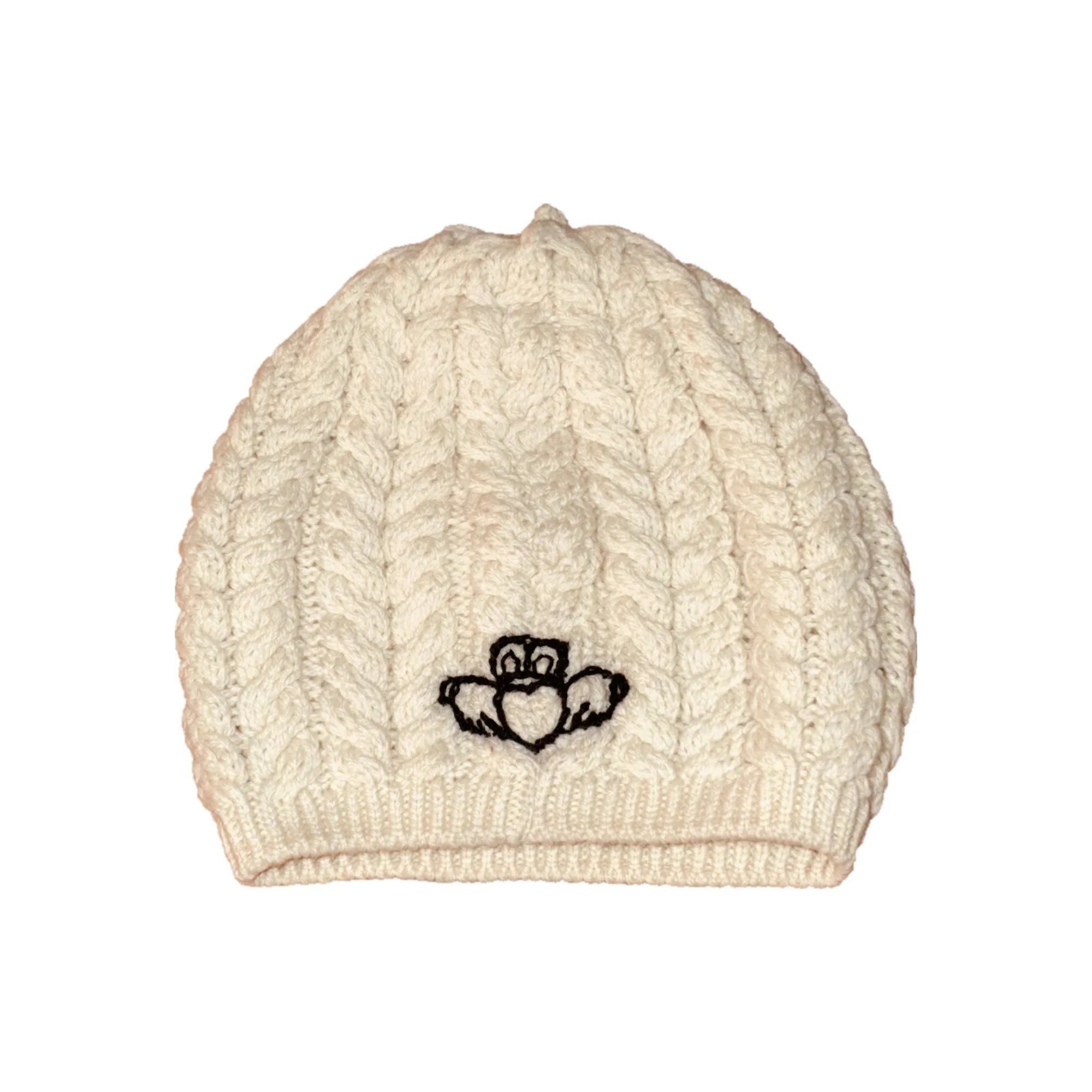 Embroidered Claddagh Aran Knit Beret