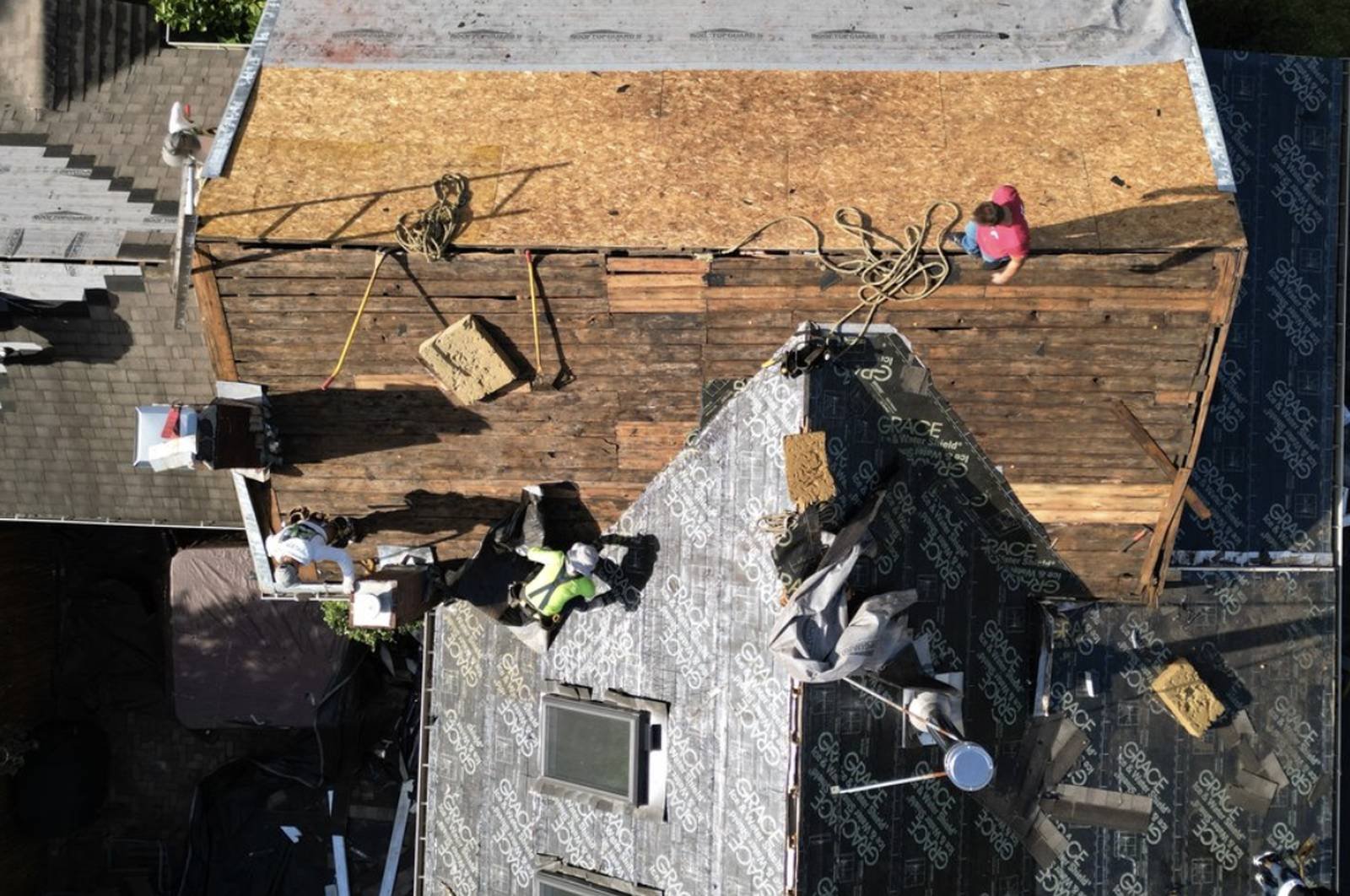 Roof being replaced so the new roof replacement can occur.
