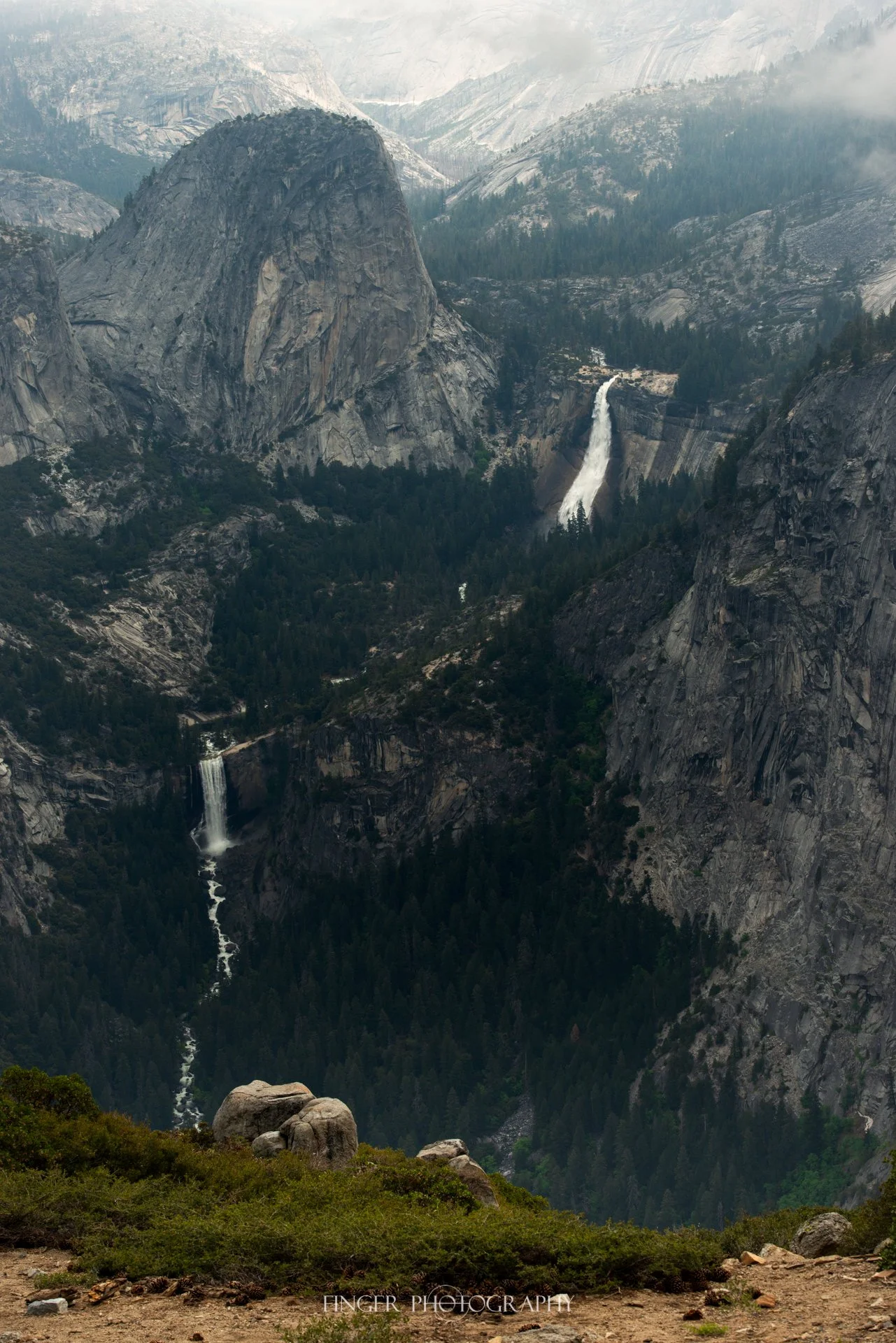 Half Dome, Nevada Falls and Vernal Falls in Yosemite.