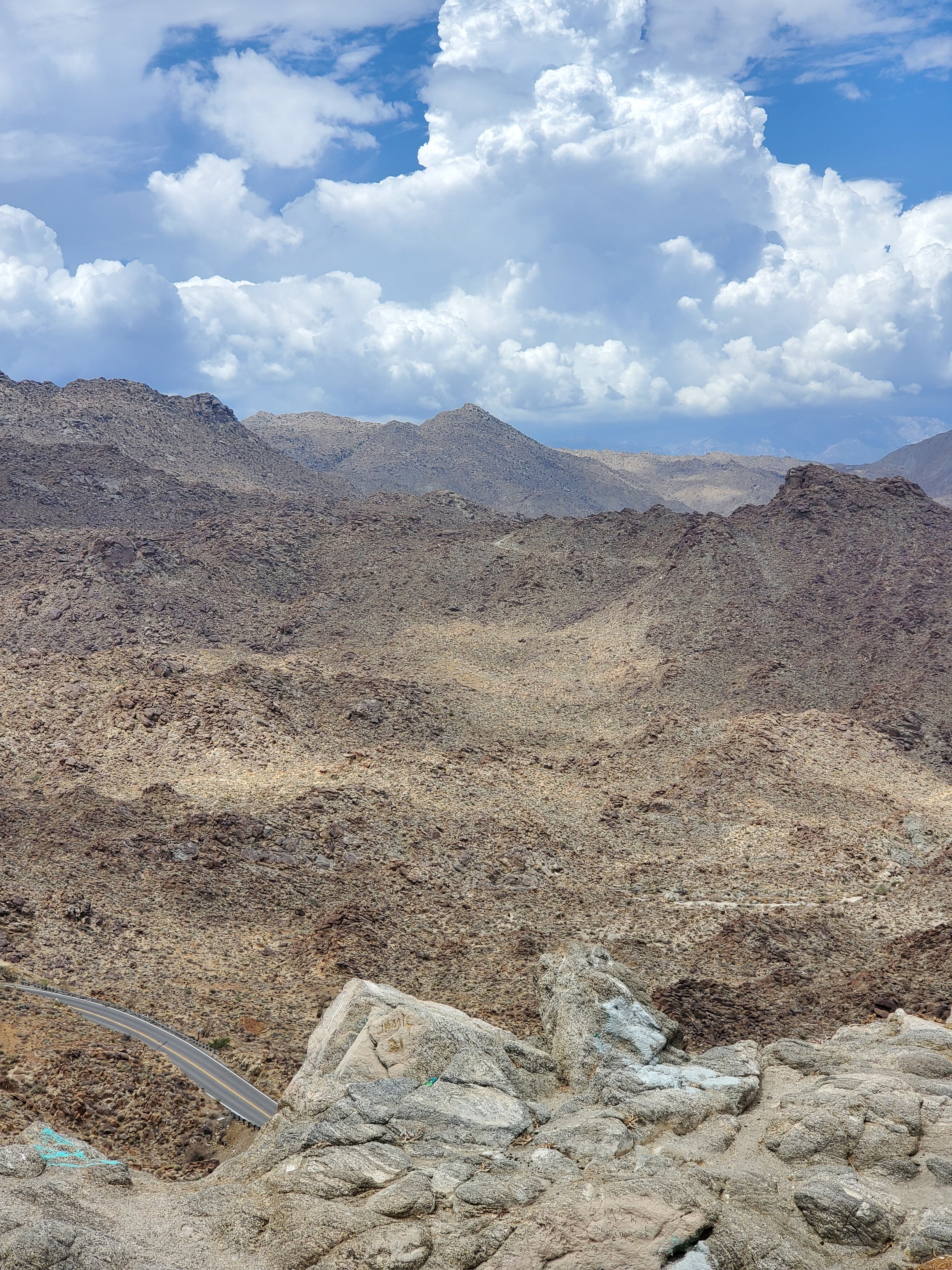 Overlooking a desert road in the mountains over the Palm Desert