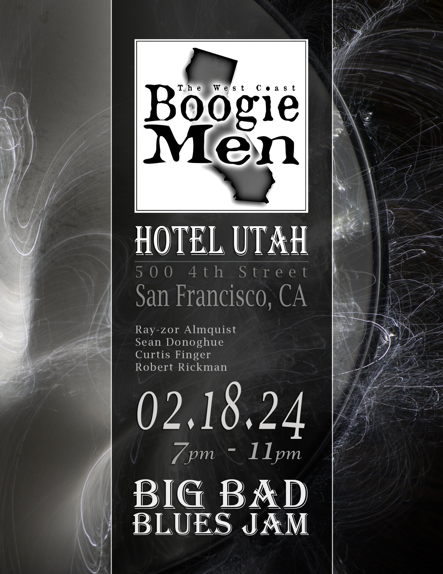 West Coast Boogie Men Flyer for the Big Bad Blues Jam at Hotel Utah in San Francisco