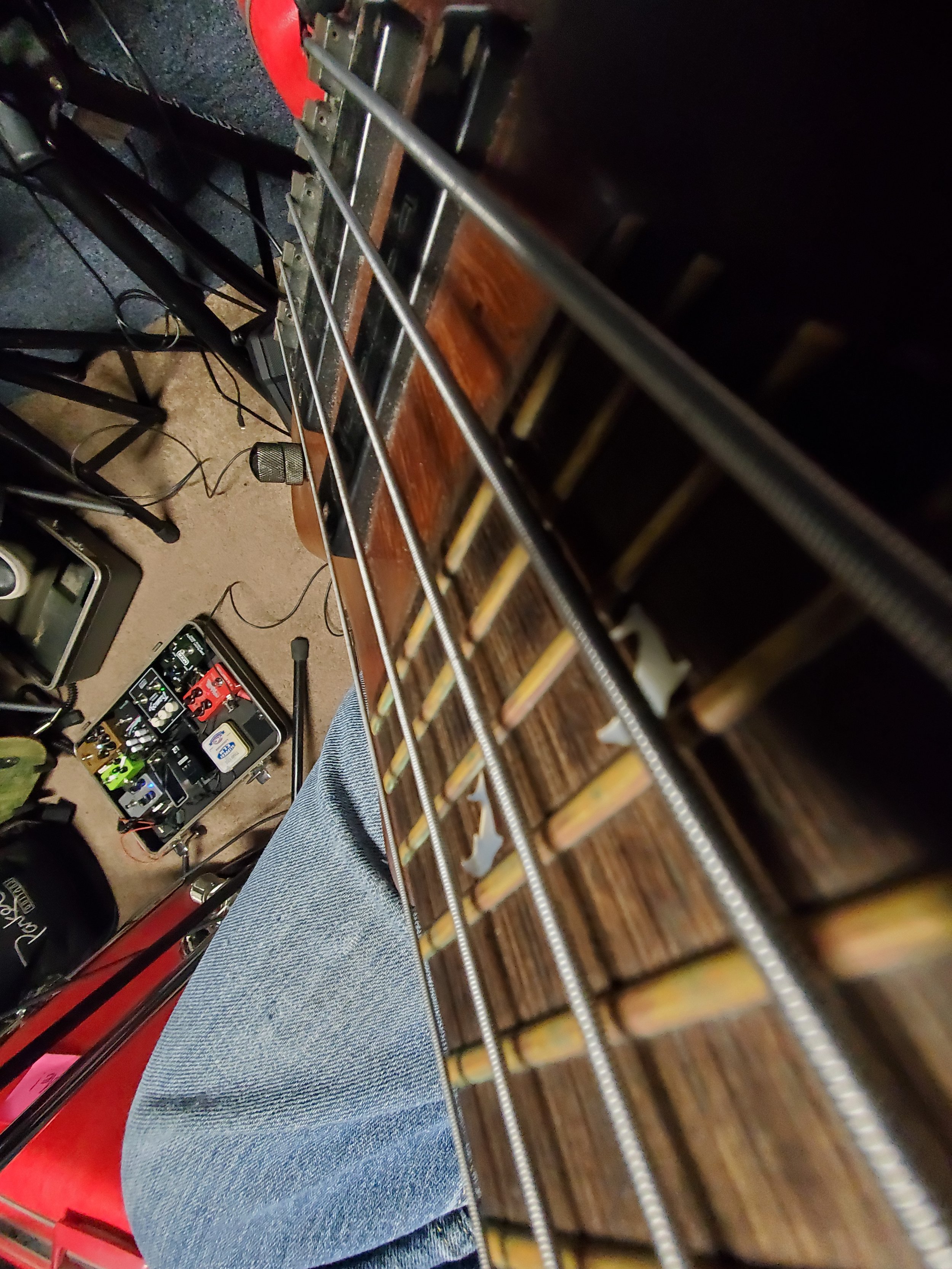 Detail of a bass guitar at rehearsal