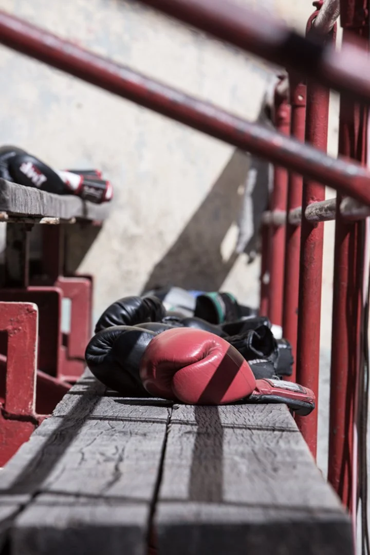 boxing gloves in the stands
