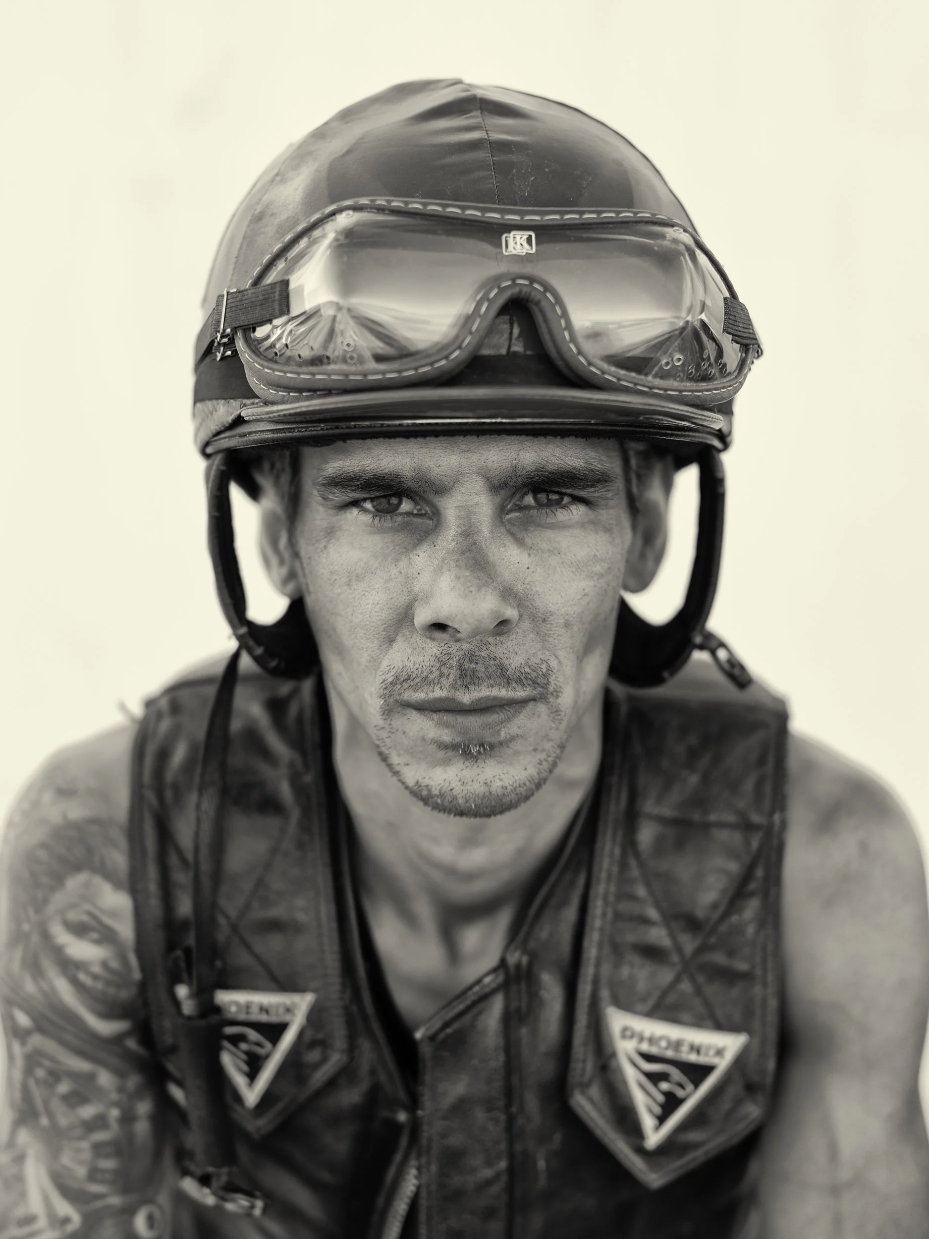 Horse jockey portrait in black & white