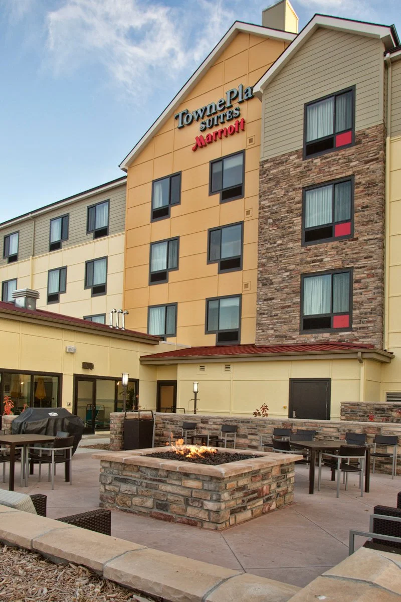 exterior image of outdoor courtyard by the fire pit, shot by commercial photographer Corey Rourke

