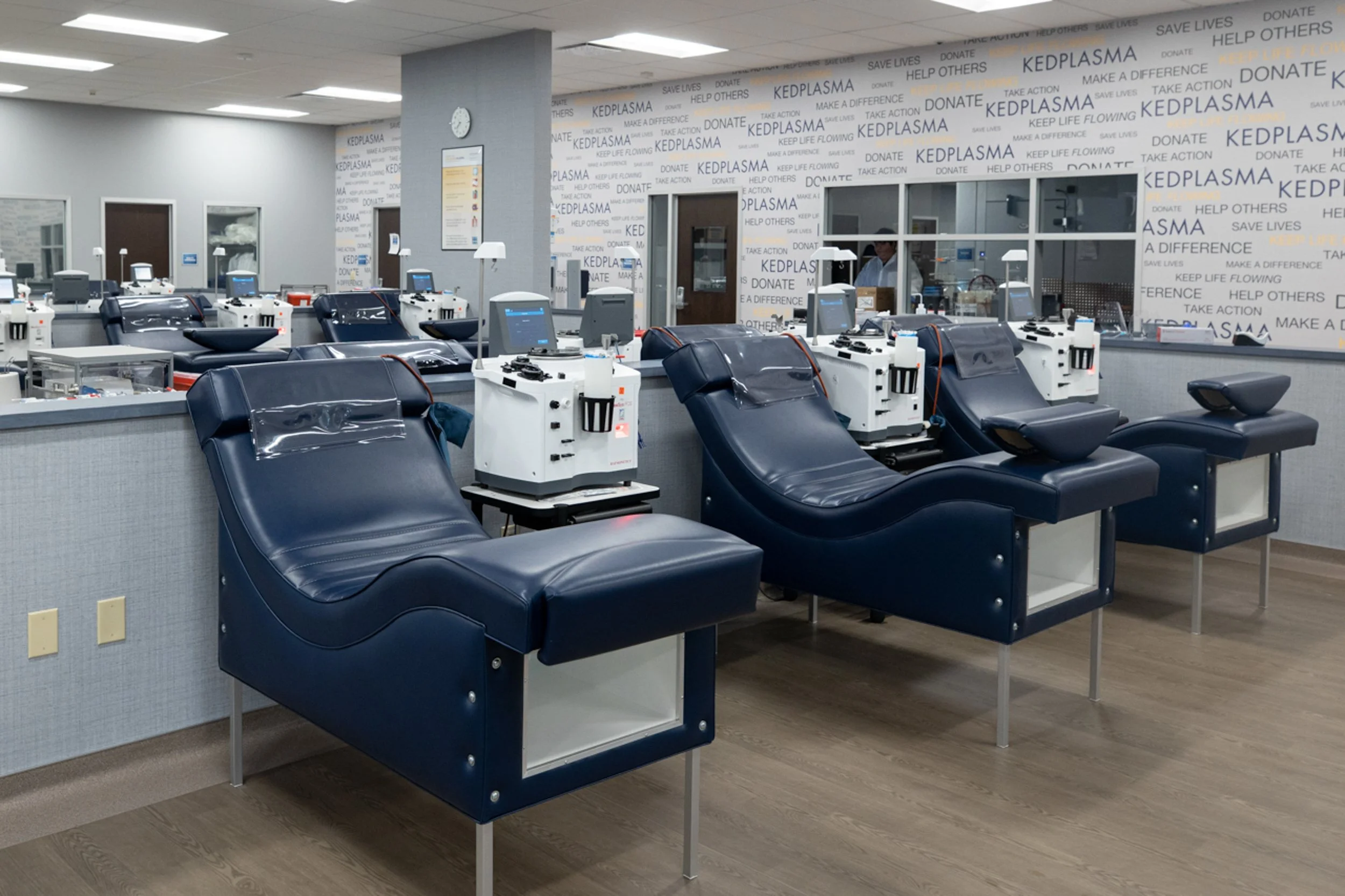 interior image of plasma center transfusion seats, shot by commercial photographer Corey Rourke

