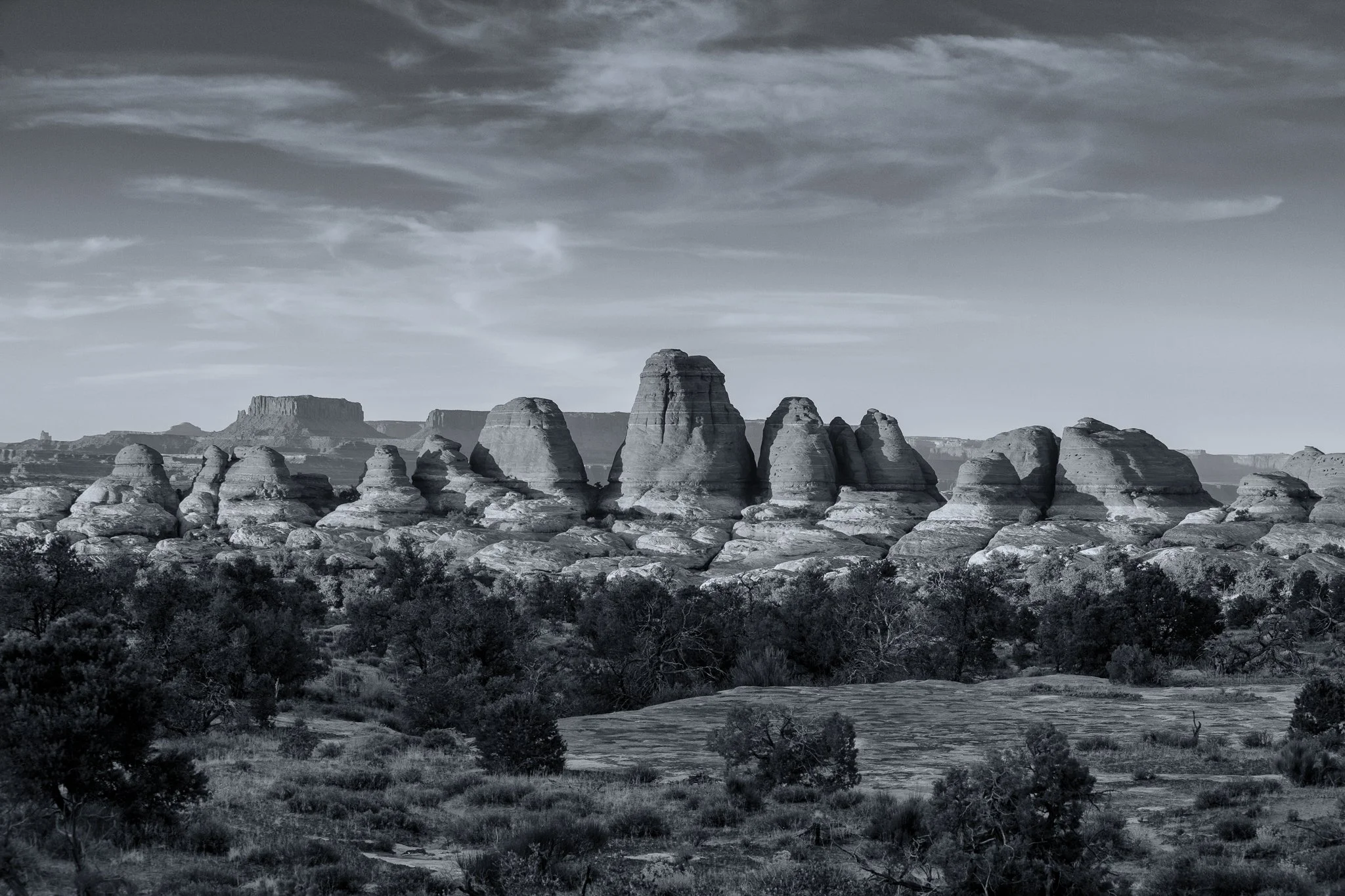 black and white image of tiny mountains
