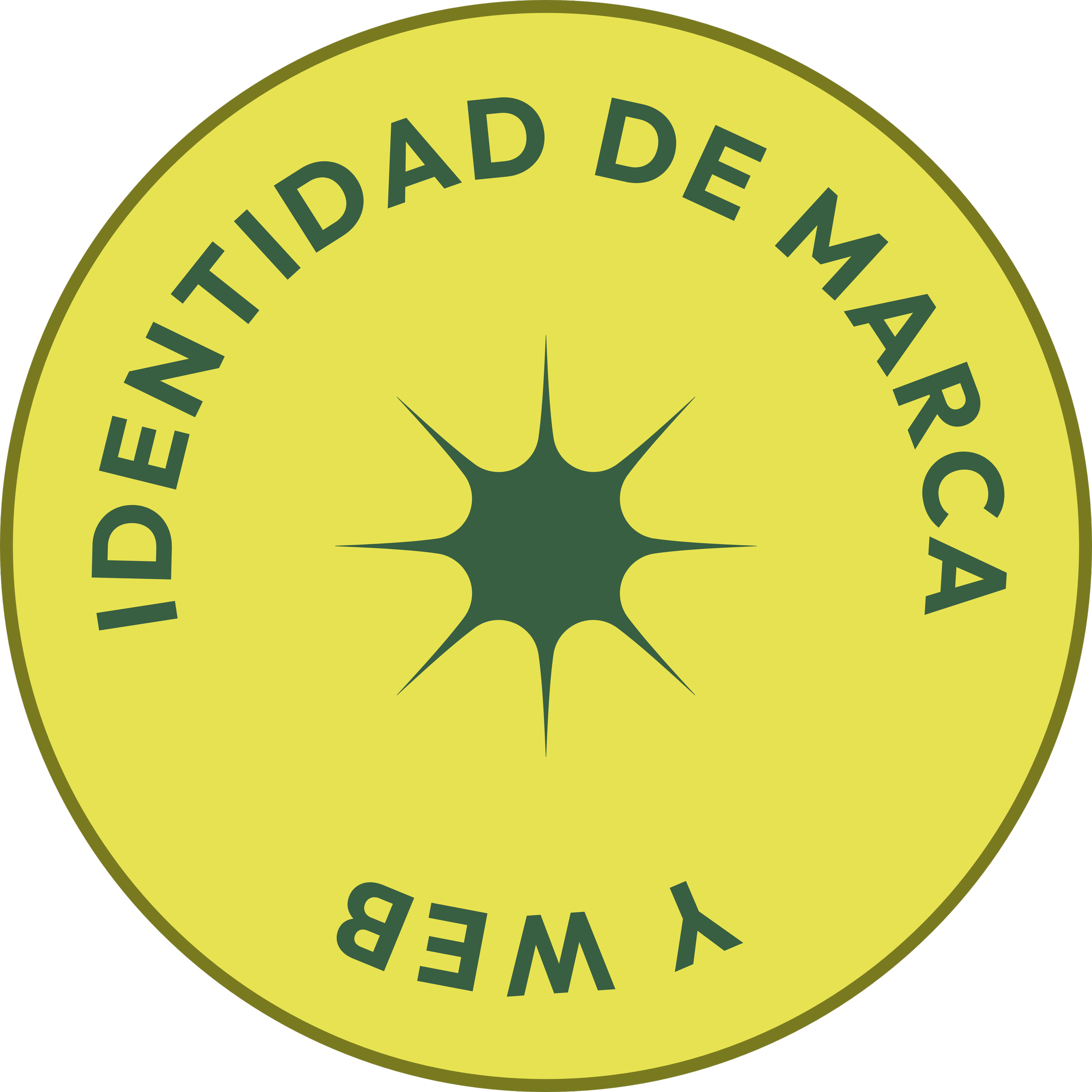 Etiqueta circular amarilla con borde grueso, que tiene un texto en letras verdes que dice 'WETIDAD DE' y en la parte inferior 'WEATHER'.