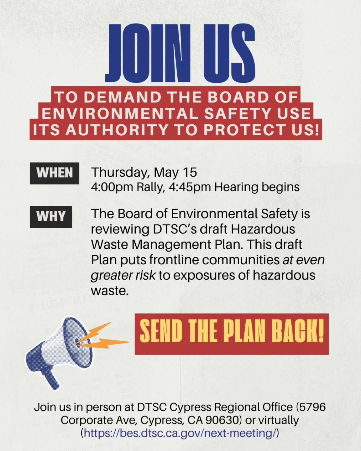DTSC NEEDS TO HEAR FROM OUR COMMUNITIES! Demand the clean environments we all deserve!