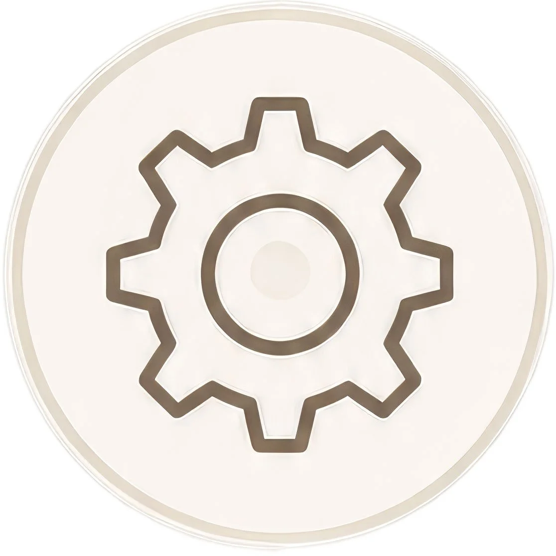 Close-up of a gear or cogwheel icon on a device interface, representing settings or configuration options.