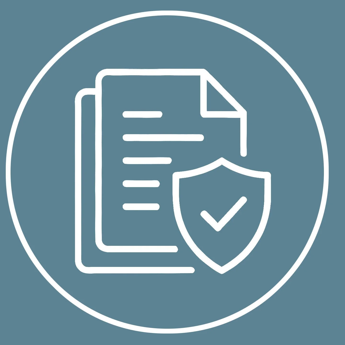 Outline icon of a document with a shield and checkmark, indicating document security or verification.