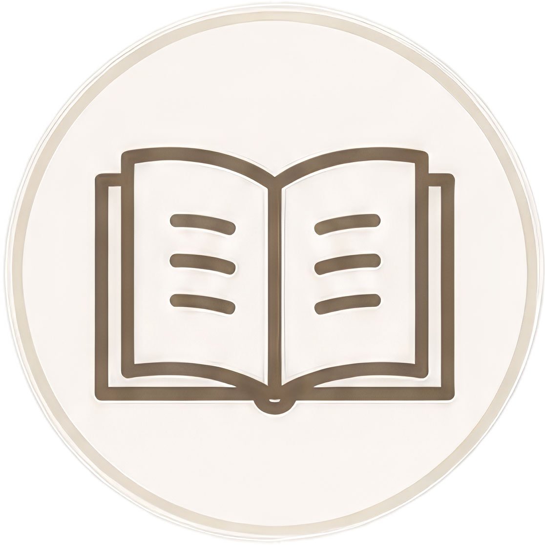 Icon of an open book within a circular border.
