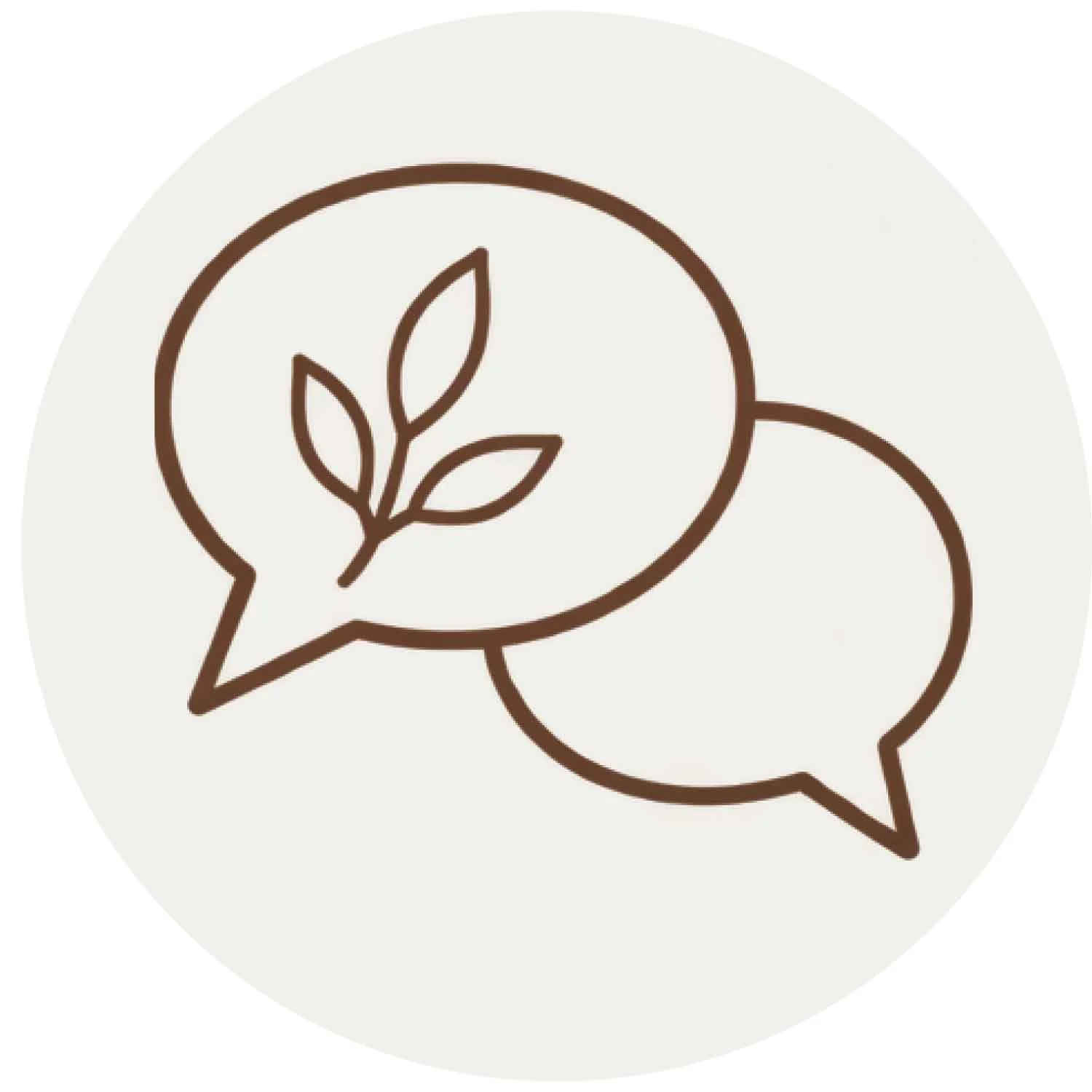 Icon of a speech bubble with a plant inside, overlapping with another speech bubble.