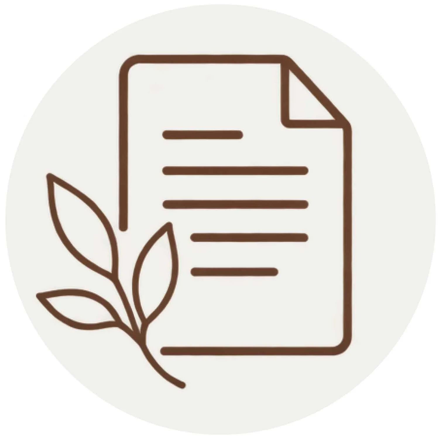 Illustration of a paper document with lines of text, accompanied by a leaf branch, representing eco-friendly or sustainable documentation.