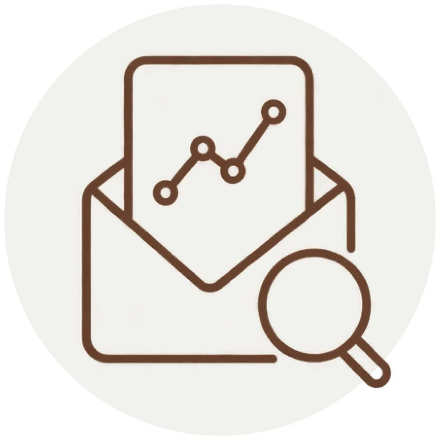 Line drawing of a magnifying glass examining a line chart on a mobile device with a bar chart in the background.