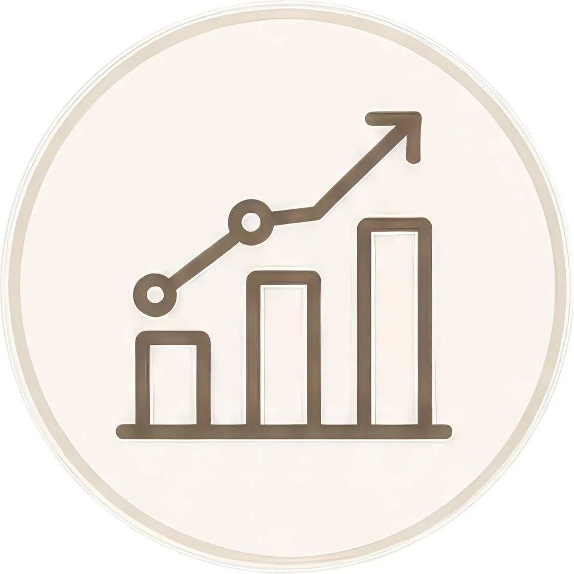 Clock face with a bar graph and an increasing arrow