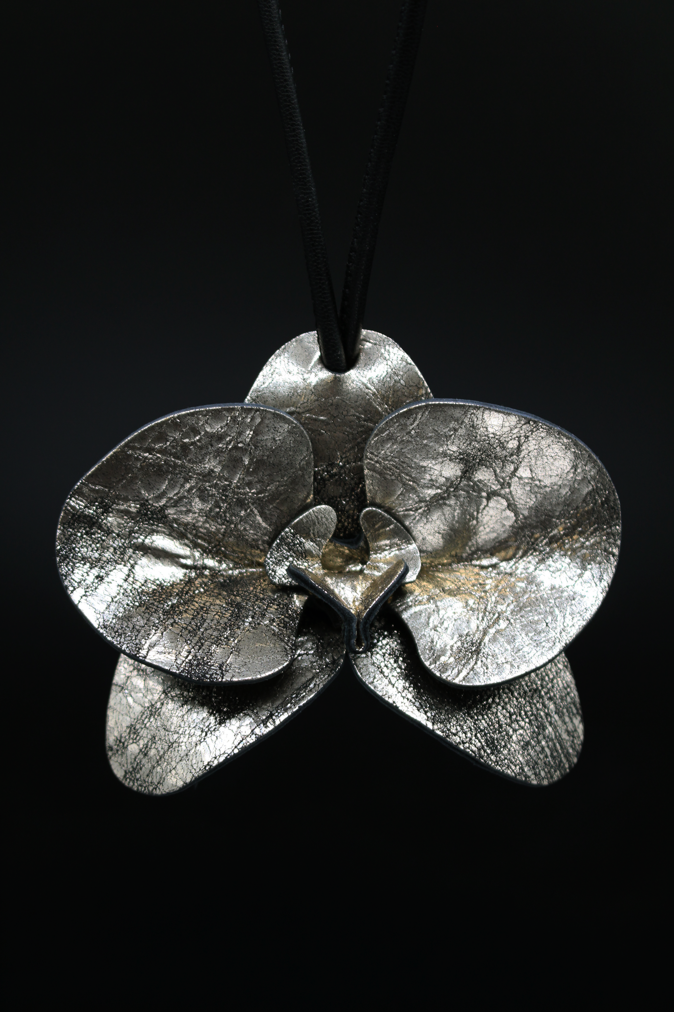 Champagne Calfskin Orchid Charm