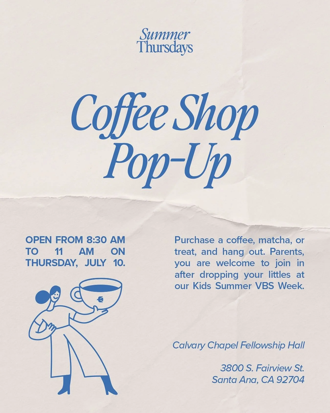 ☕️☕️☕️ Summer Thursdays are going strong! We would love to see you on July 10 from 8:30&ndash;11 AM. Come purchase a coffee, matcha, or treat, and hang out with us! 🍵