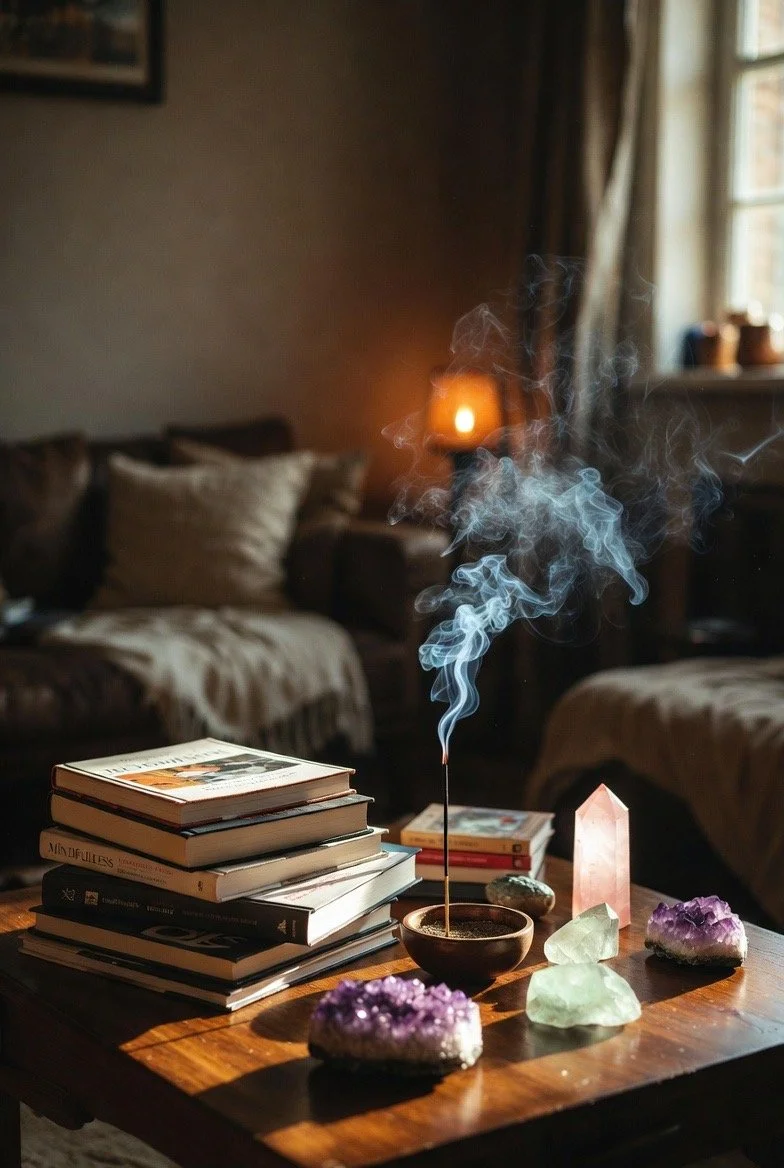 Mindfulness and healing materials that support grounding, nervous system regulation, and personal reflection alongside trauma-informed therapy.