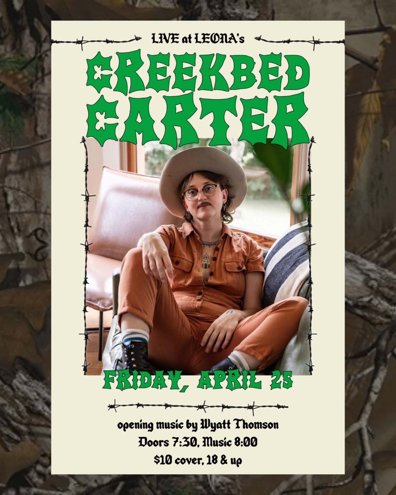 *TOMORROW*

A night of folk music from:

Creekbed Carter (@creekbedcarter)
Wyatt Thomson (@wyatt_b_thomson)

LIVE at LEONA&rsquo;s
Doors 7:30 &bull; Show 8:00
$10 &bull; 18+

Presented by @philvillerecords &amp; @farewelltransmissionradio