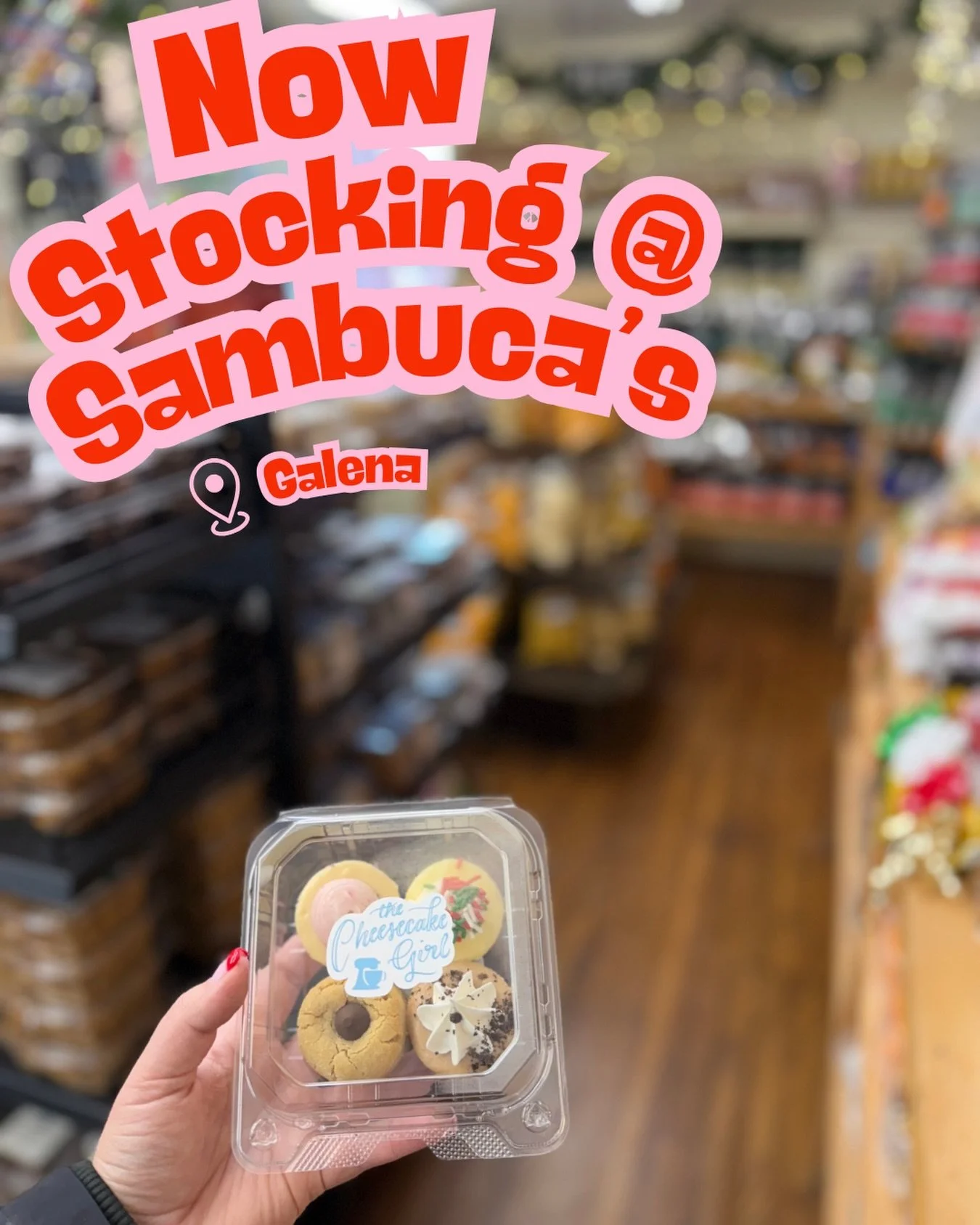 Hey Galena🩵🎉 now stocking some of our best sellers at @sambucasgreenhouse 🍰
Red velvet Oreo jars, Cinnamon roll slices &amp; Assorted Mini packs! 

Shoutout to @backroomcoffee for the intro &amp; pushing me to come out north a bit more😅 we will b