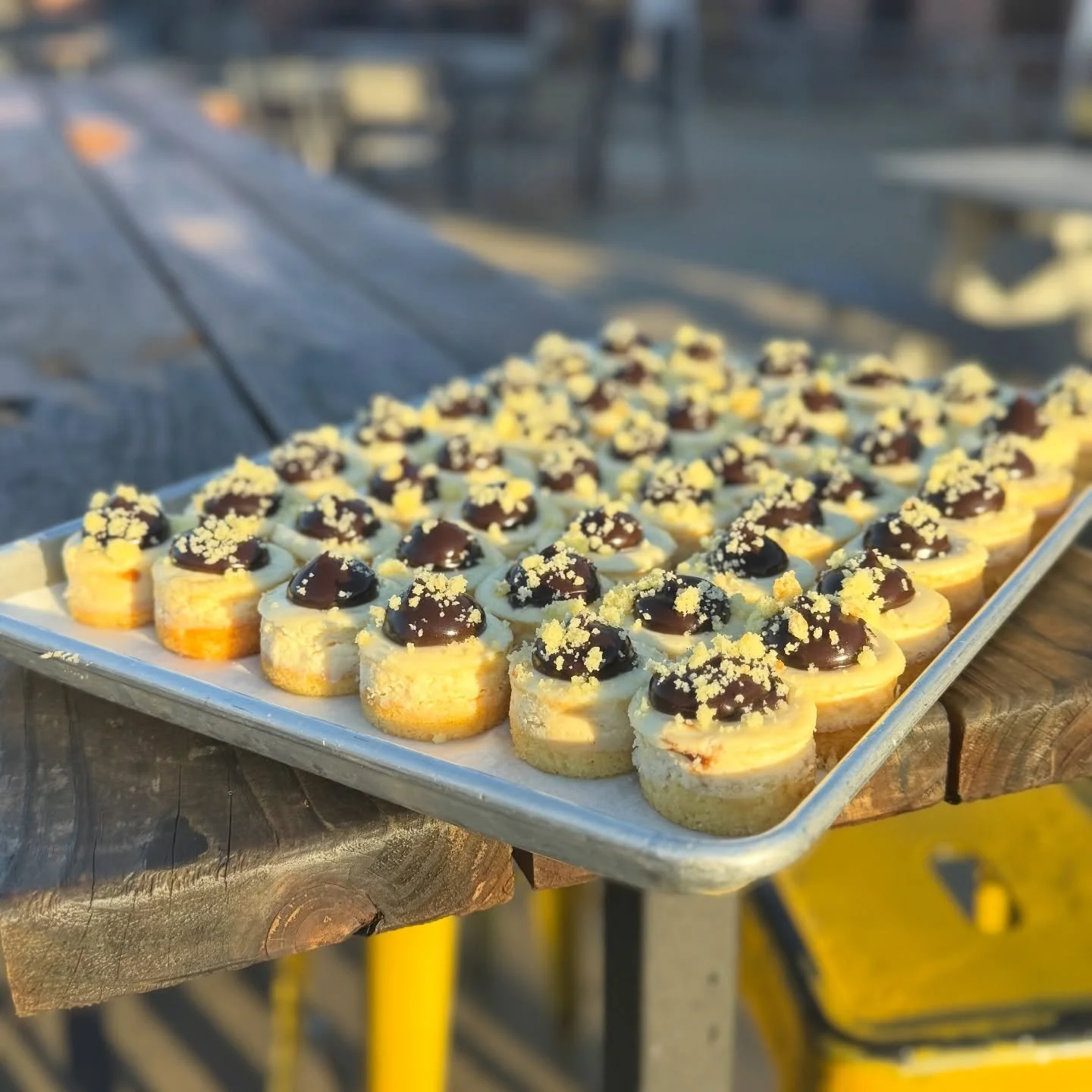 Boston Cream Pie Cheesecake🥇 one of my favorite flavors - headed out to all locations today! Yellow cake crust, original cheesecake, topped with chocolate Bavarian cream and yellow cake crumbles 🤏🏻🤏🏻🤏🏻