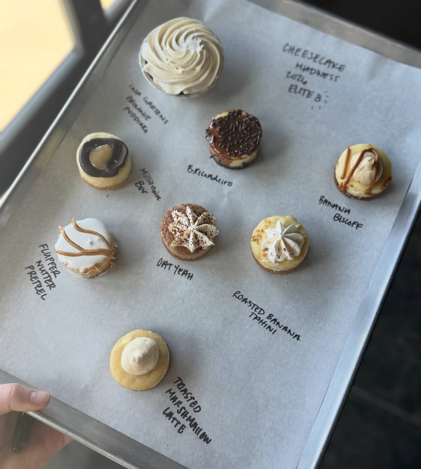 Cheesecake Madness flavors are here🔥🍰
Available at all locations while supplies last! These are our Elite 8:

🍊☕️Oat Yeah - 
inspired by the Oat Yeah latte from Kona that used to be open in Dublin, oatmeal cookie crust, cocoa and coffee cheesecake