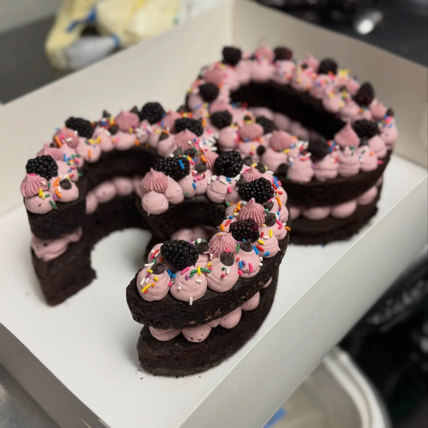 Cheesecake numbers💜🍰🎉

Chocolate cake with black raspberry chip cheesecake! These are fully customizable and available for pre order on our website!