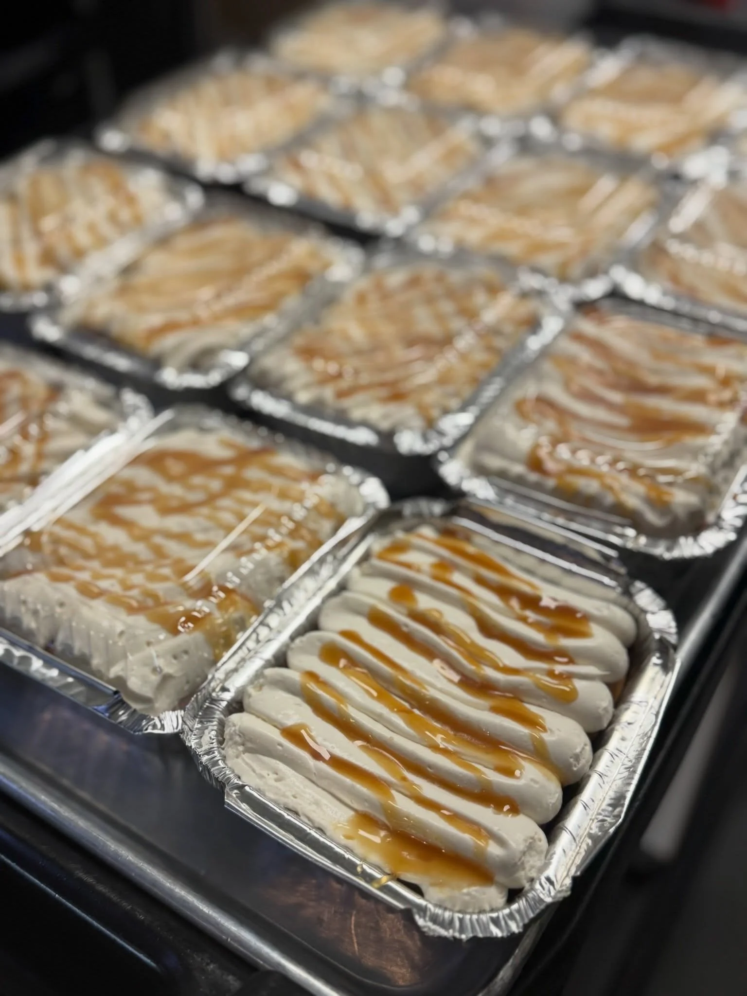 Tres Leches Cheesecake Tins!🩵🍰
Light and fluffy tres leches cake soaked in creamy caramel 3 milk blend, topped with whipped caramel cheesecake and a caramel drizzle! Here while supplies last for celebrate Cinco de Mayo!! Swipe to dig in!!

We also 