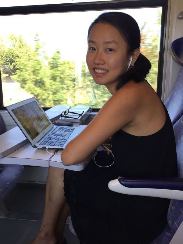 Judy Zhou traveling on the train during Cantos's early days.