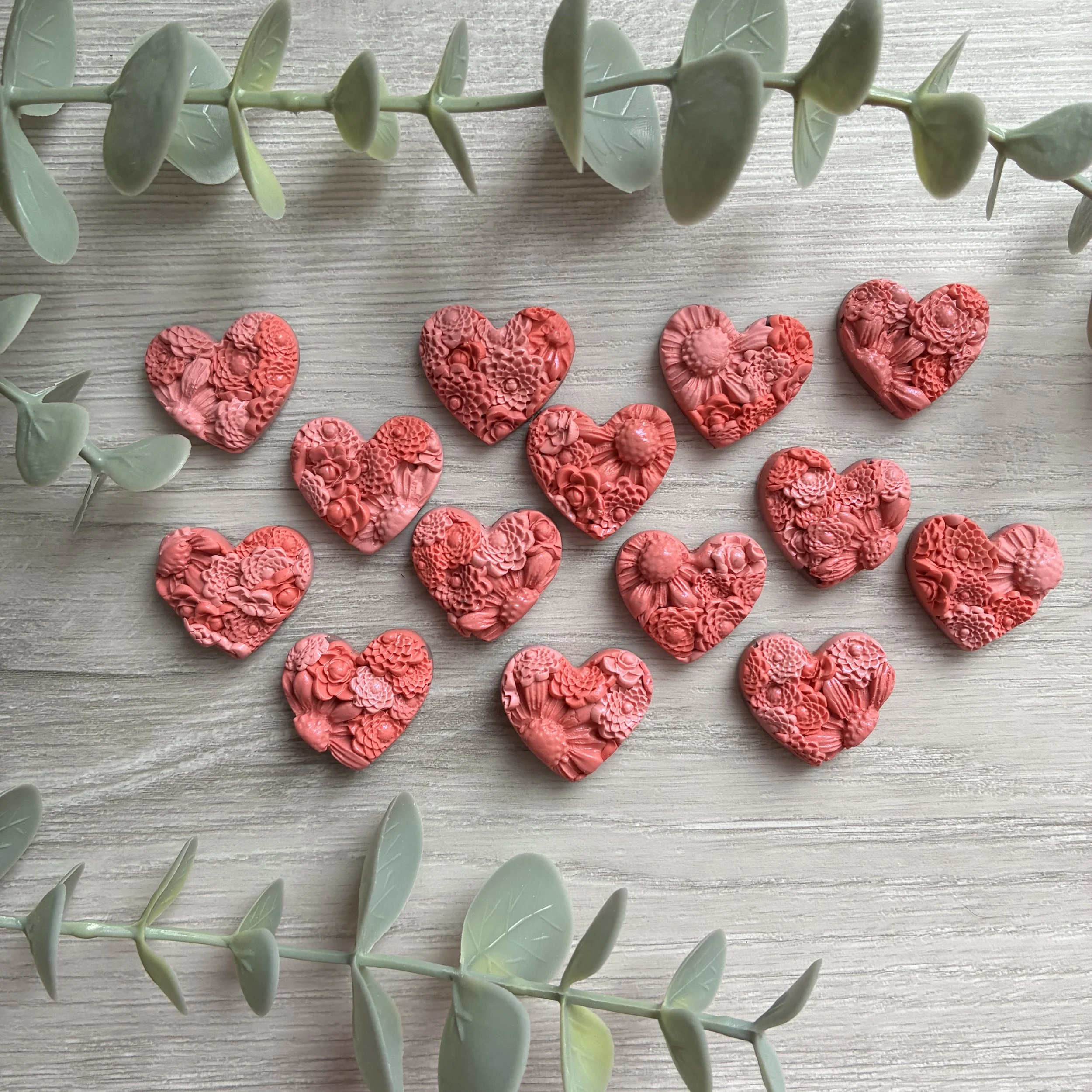 Heart-Shaped Floral Polymer Clay Cabochons