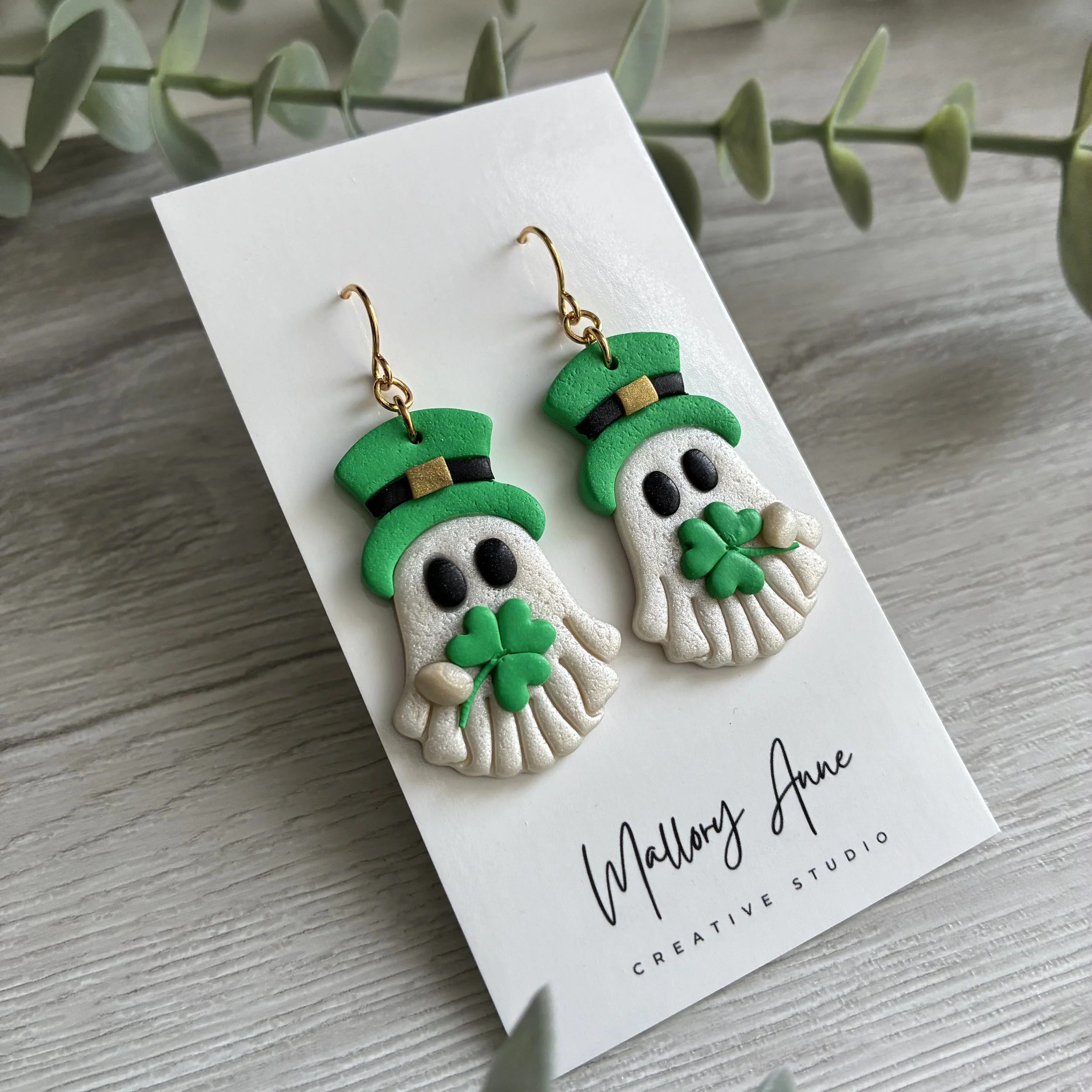 Pre-Order: Ghosts Earrings with a Green Clover
