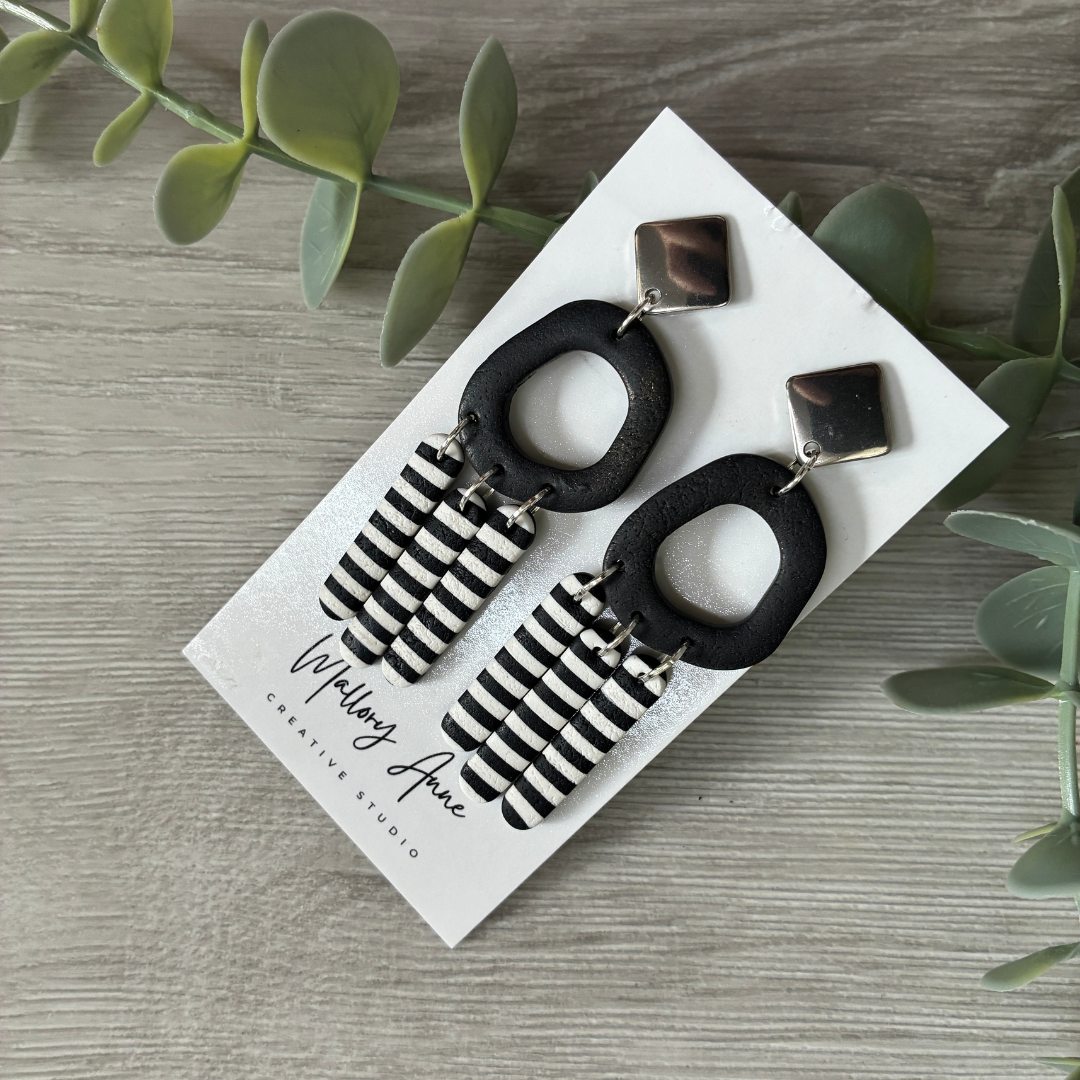 Stripe Stud Dangle Earring