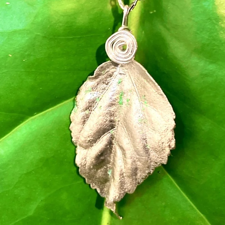 Silver plated leaf pendant handmade by Rachel Rochford