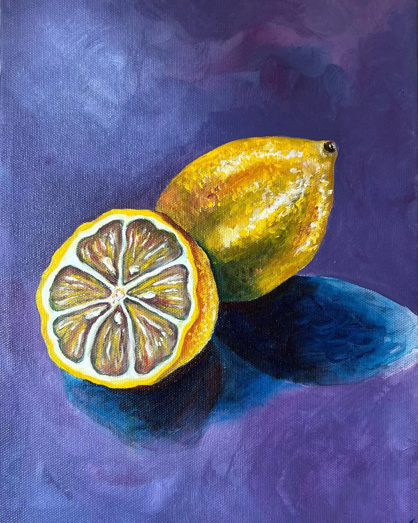 When life gives you lemons.. paint em! 🍋 

commission painting for Marisa :) 

#lemonpainting #acrylic #acrylicpainting #lemonart #whenlifegivesyoulemons #stilllifepainting #yellowandpurple