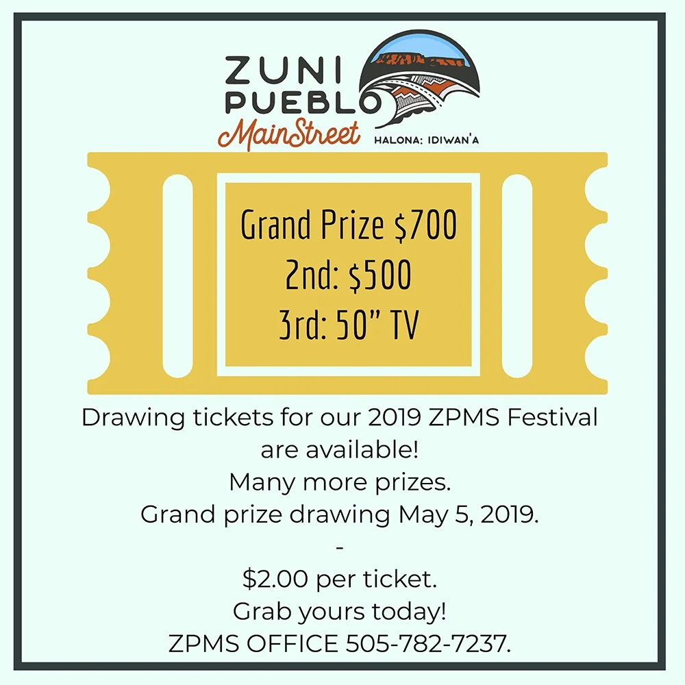 A poster advertising drawing tickets for a 2019 festival, featuring a gold ticket graphic and text about prizes, including a grand prize of $700, and contact information for the event.