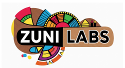 Logo for Zuni Labs Artist Incubator with colorful geometric shapes and text.