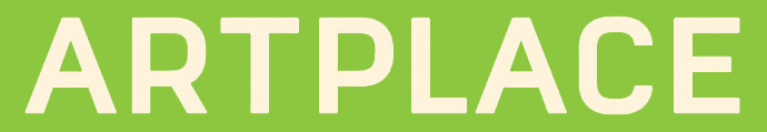 Close-up of a green sign with large white text reading 'ARTPLACE'