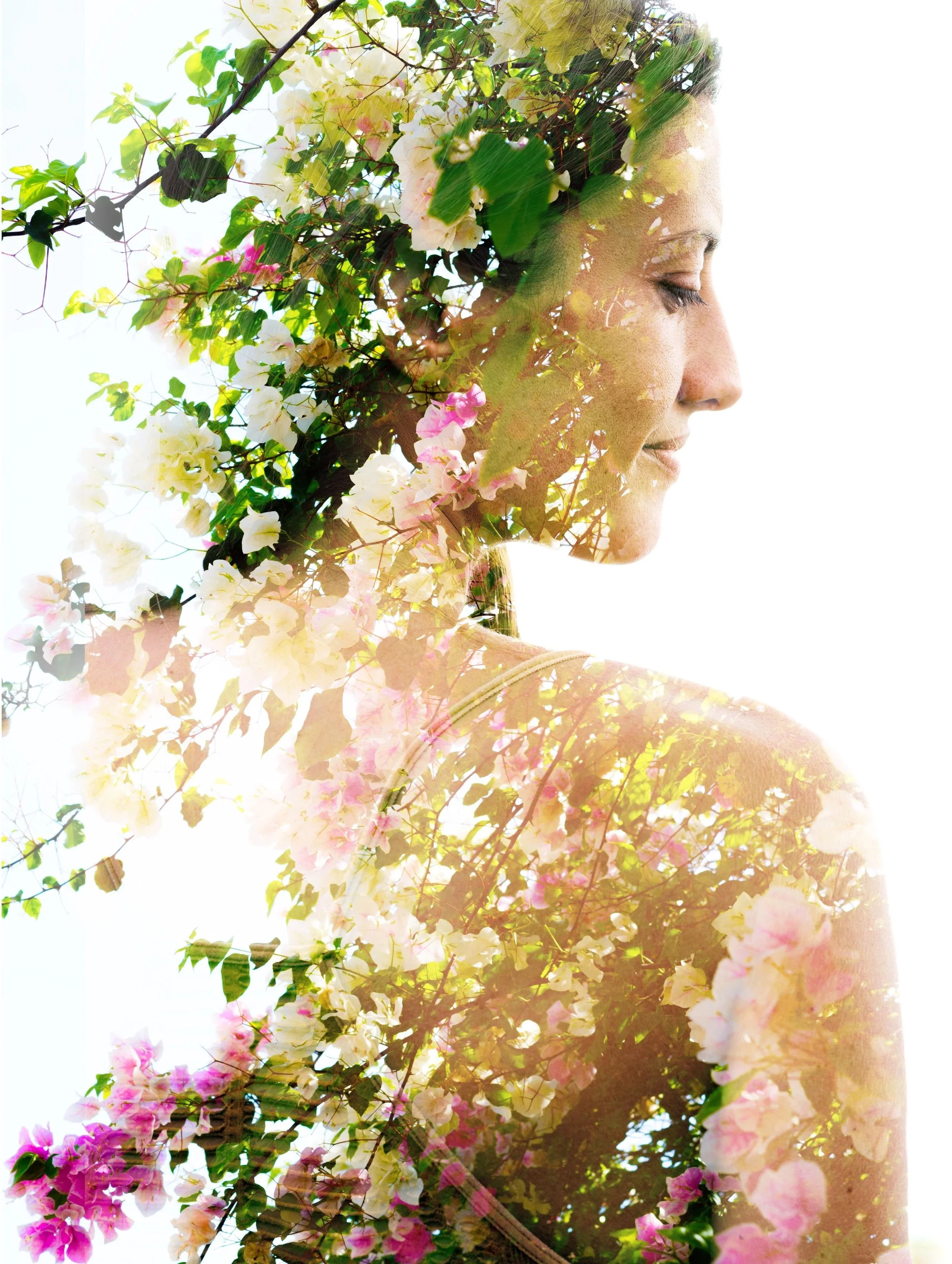 Ethereal floral woman portrait representing Pillar Four, Your Luminous Sovereignty, within Your Luminous Journey, the nine-month private sovereign mentorship program