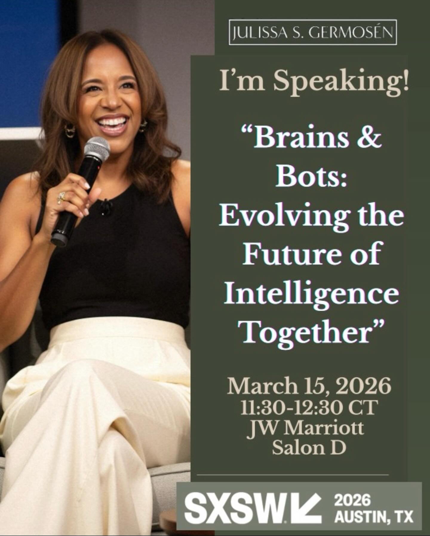 SXSW was not on my 2026 bingo card but here we are!

I&rsquo;m moderating my first SXSW panel, &ldquo;Brains &amp; Bots: Evolving the Future of Intelligence Together&rdquo;, alongside Dr. Heather Collins, Dan Chuparkoff, and Neil Redding.

We&rsquo;r