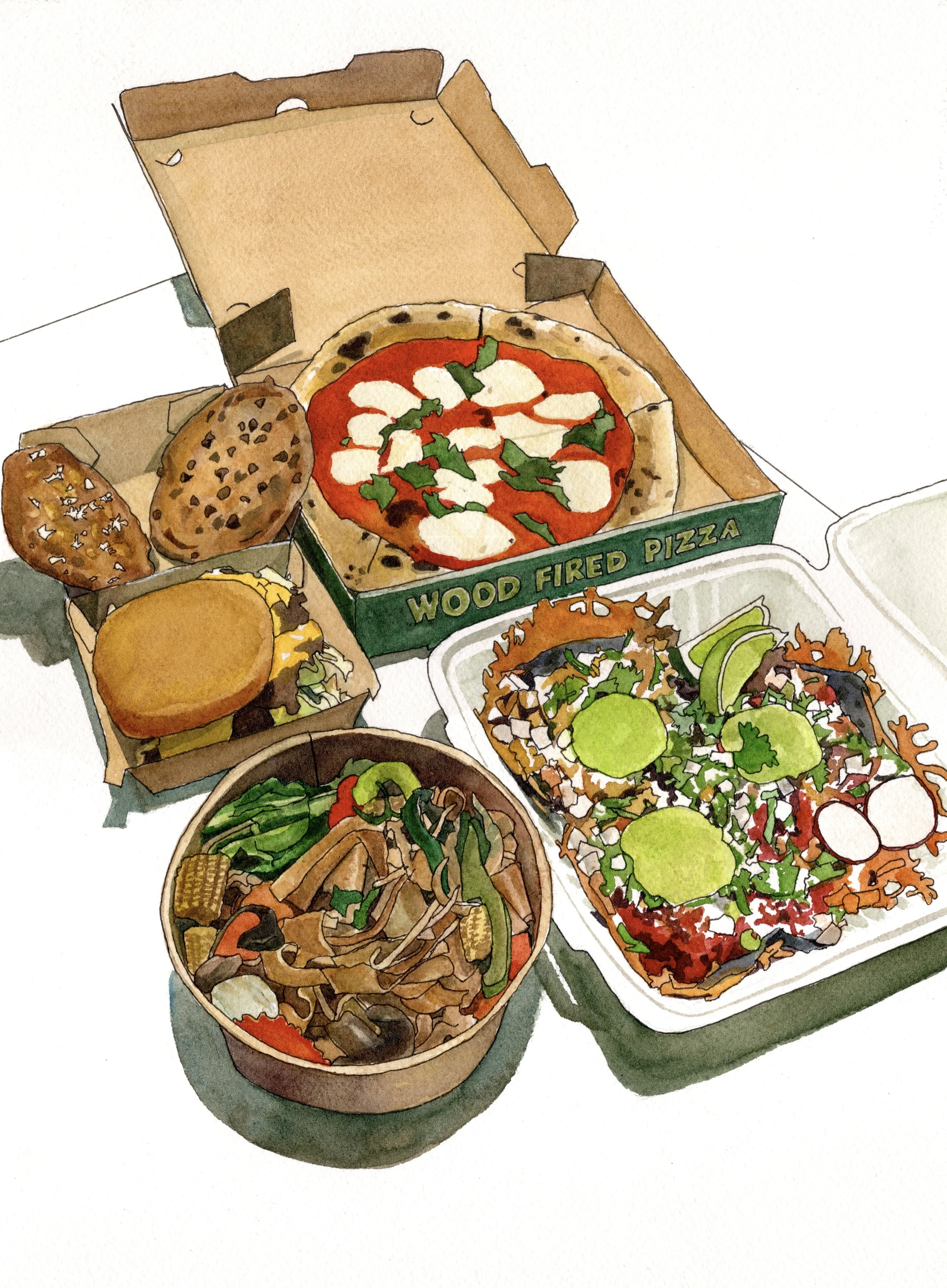 grand central market dtla downtown los angeles la bourbon pecan chocolate chip  fat and flour for the win la sticky rice villas tacos olio gcm watercolor painting