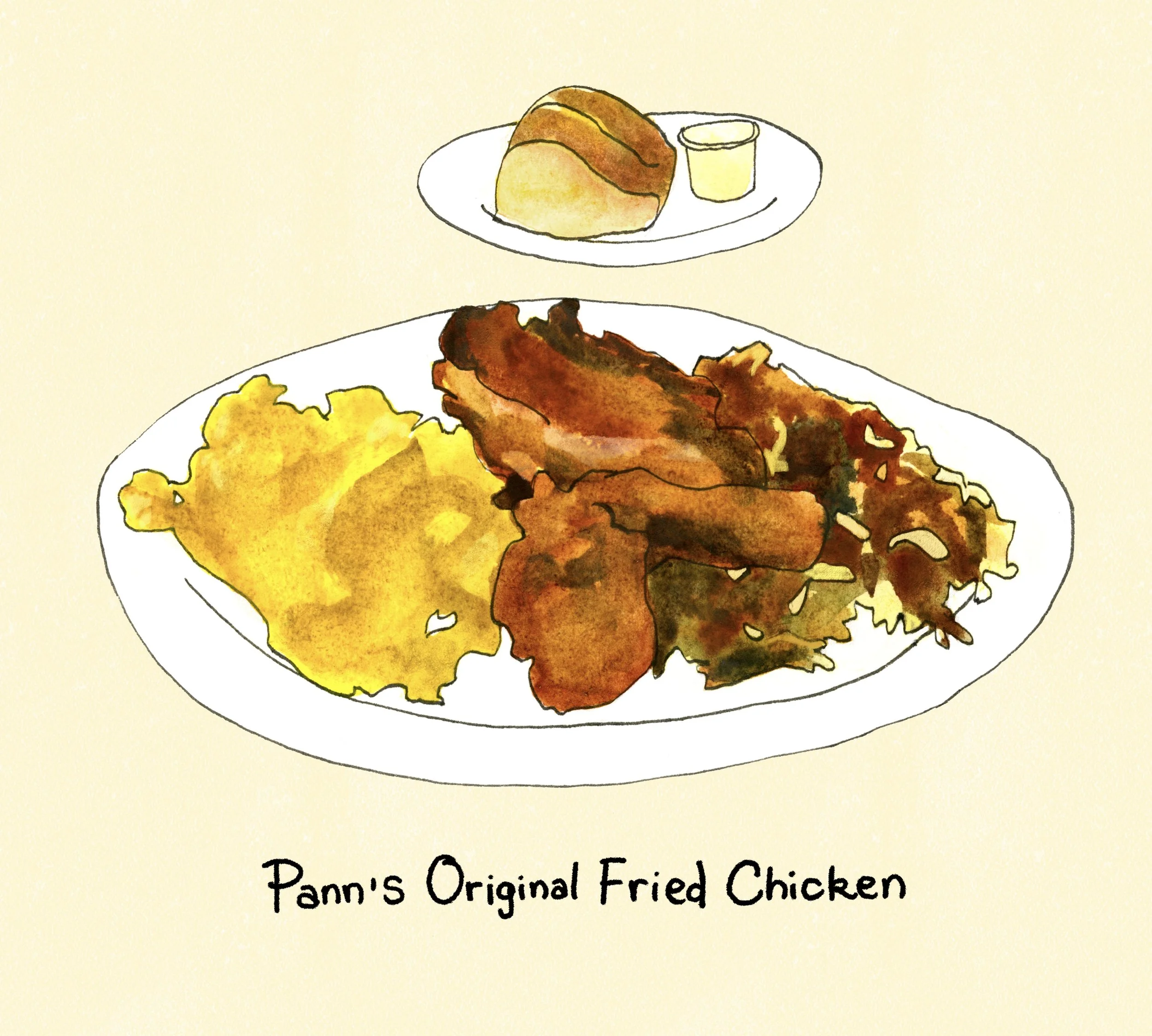 panns restaurant diner la watercolor painting drawing art american scrambled eggs breakfast fried chicken 