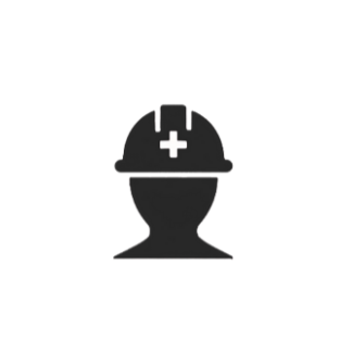 Icon of a person wearing a stethoscope and a headband with a medical cross.