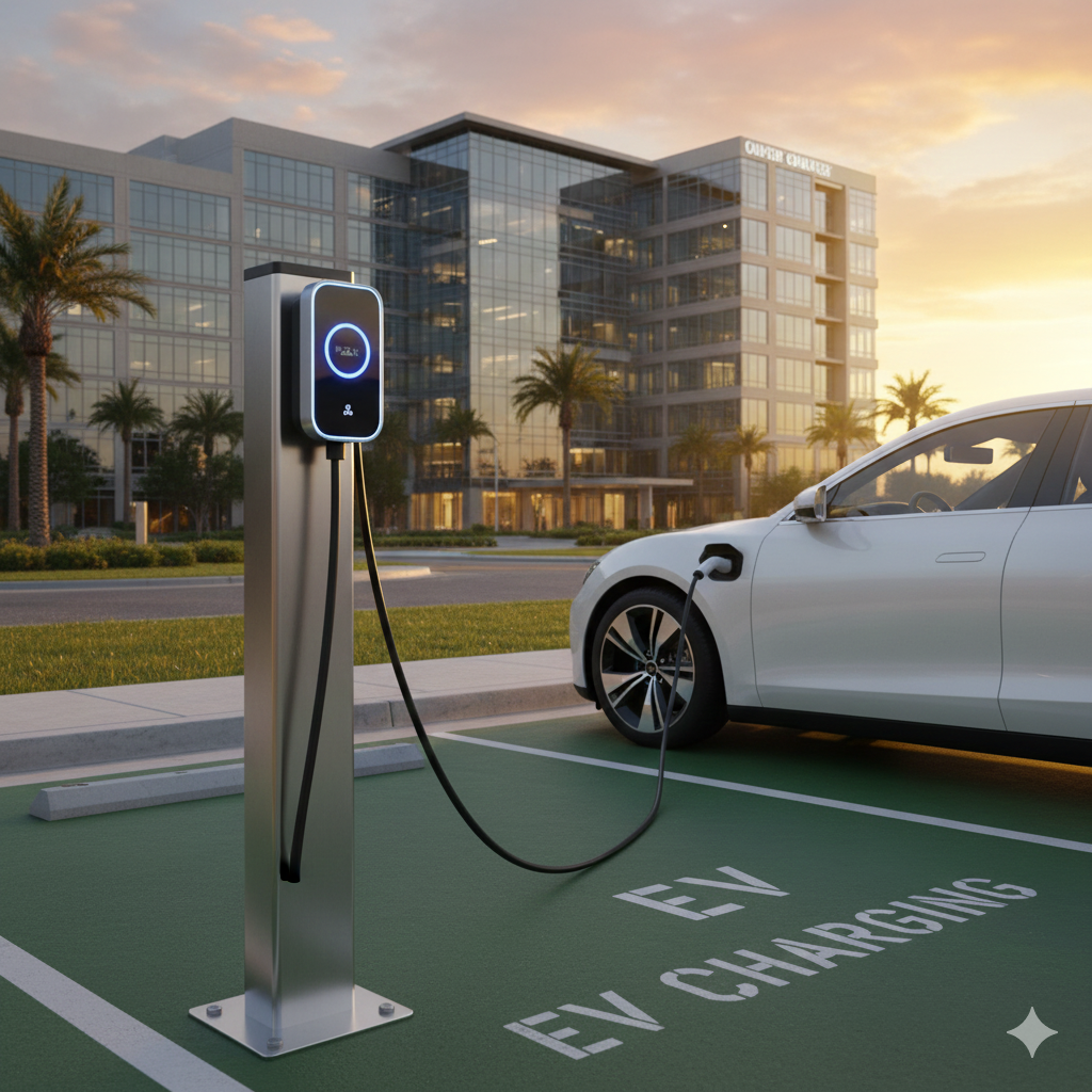 A small building with signs indicating it is an Aquatic Center, located in a parking lot with several parked cars and surrounded by trees and bushes.