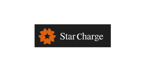Star Charge logo with an orange star-like symbol and black background