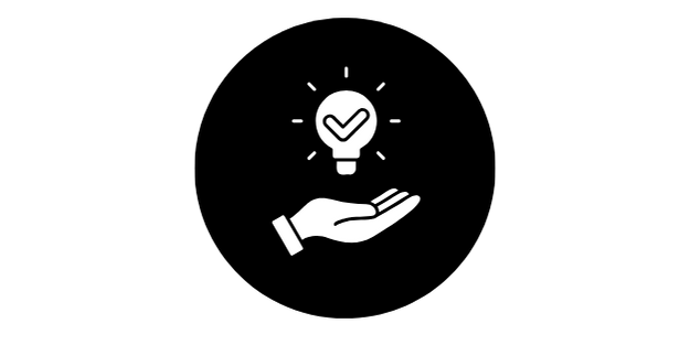 Black background with a white hand holding a lightbulb symbolizing an idea or innovation.